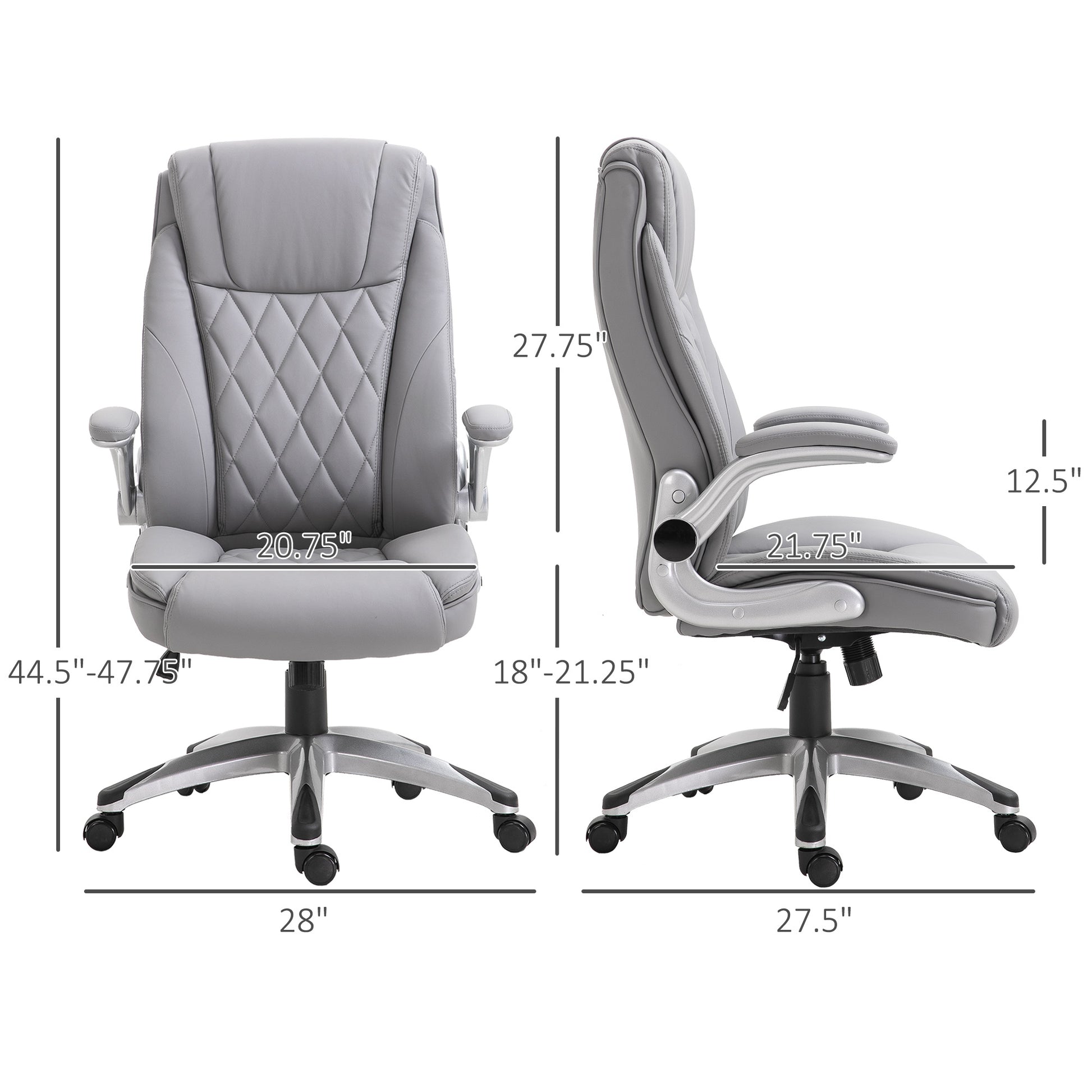Grey executive office chair with diamondstitched back and adjustable arms