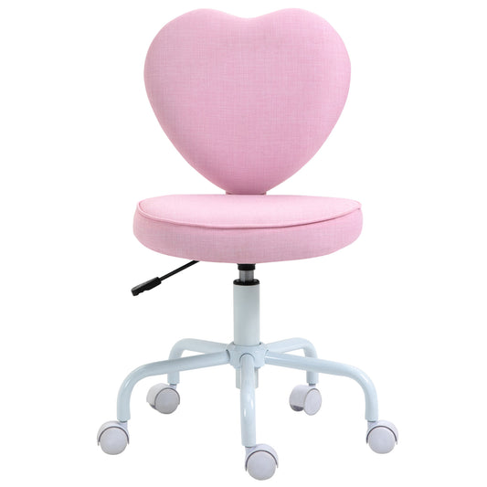 Pink heartshaped desk chair with upholstered fabric and adjustable height
