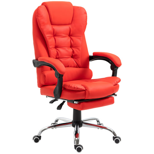 Red ergonomic office chair with padded headrest and lumbar support for comfortable work