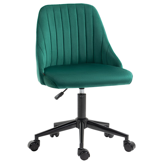 Emerald green velvet office chair with tufted back and adjustable height
