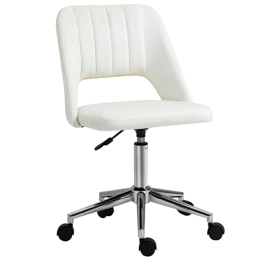 Modern white upholstered office chair with chrome base and casters