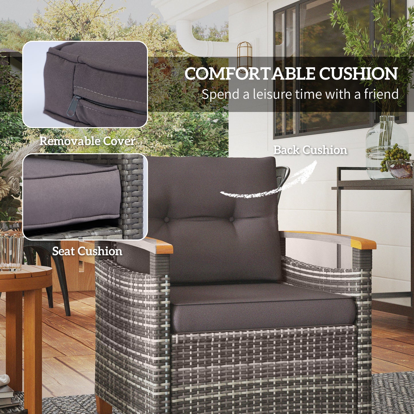 Dark gray outdoor cushion with removable cover for patio chair comfort