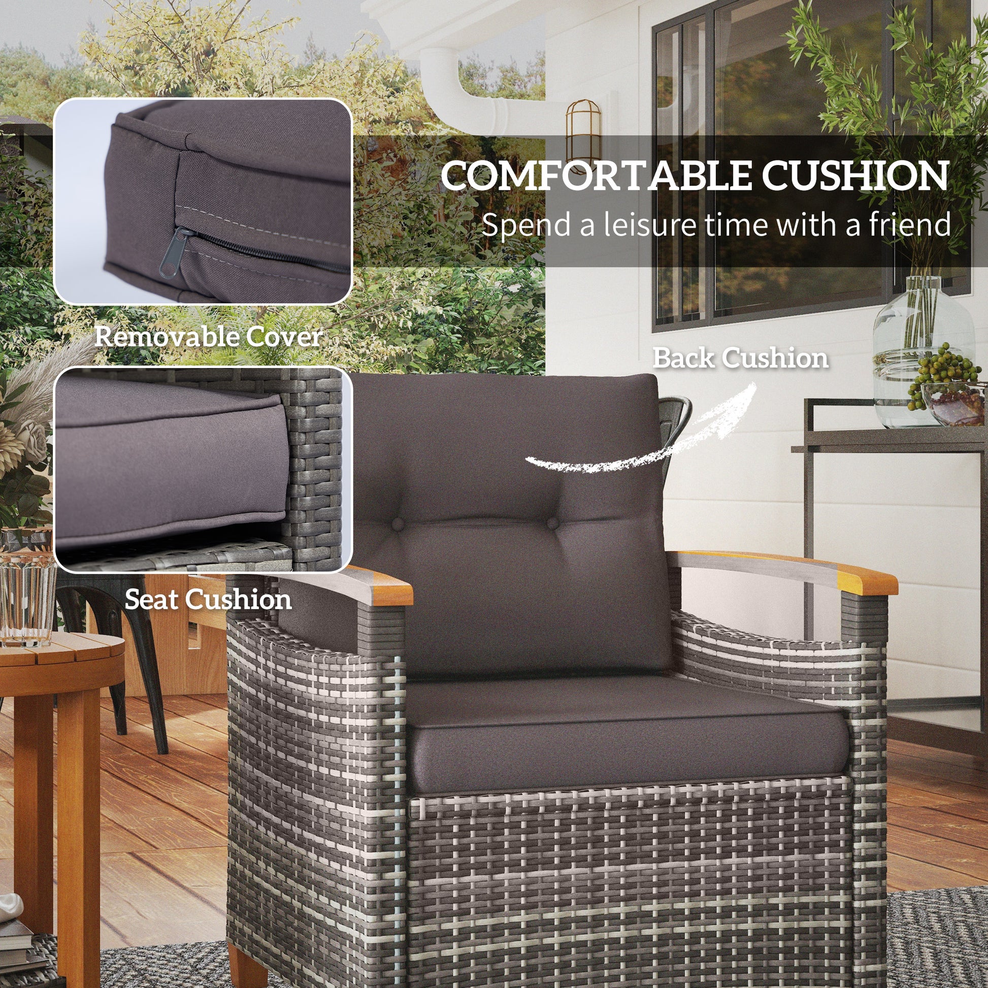 Dark gray outdoor cushion with removable cover for patio chair comfort