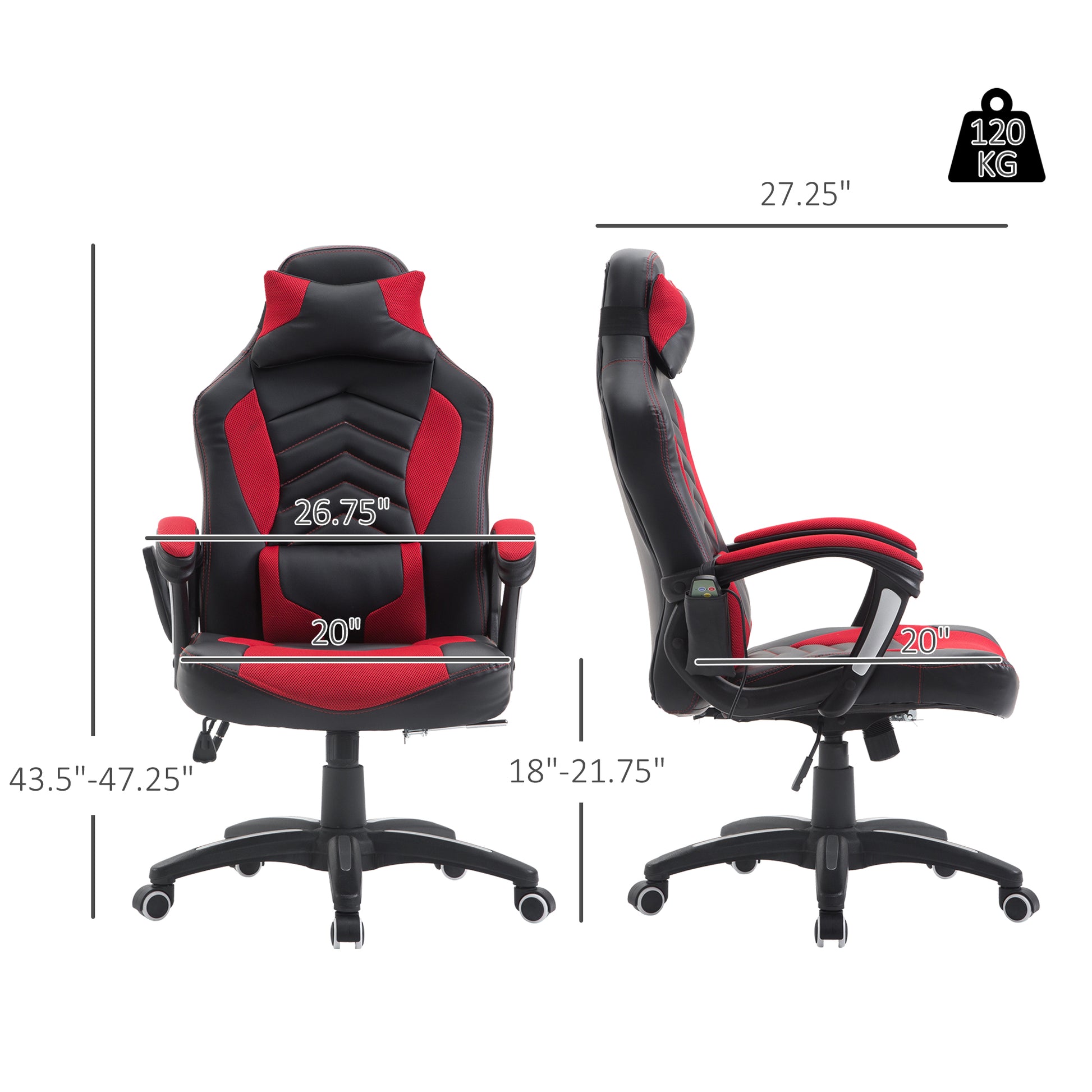 Black and red racing style ergonomic gaming chair with adjustable height