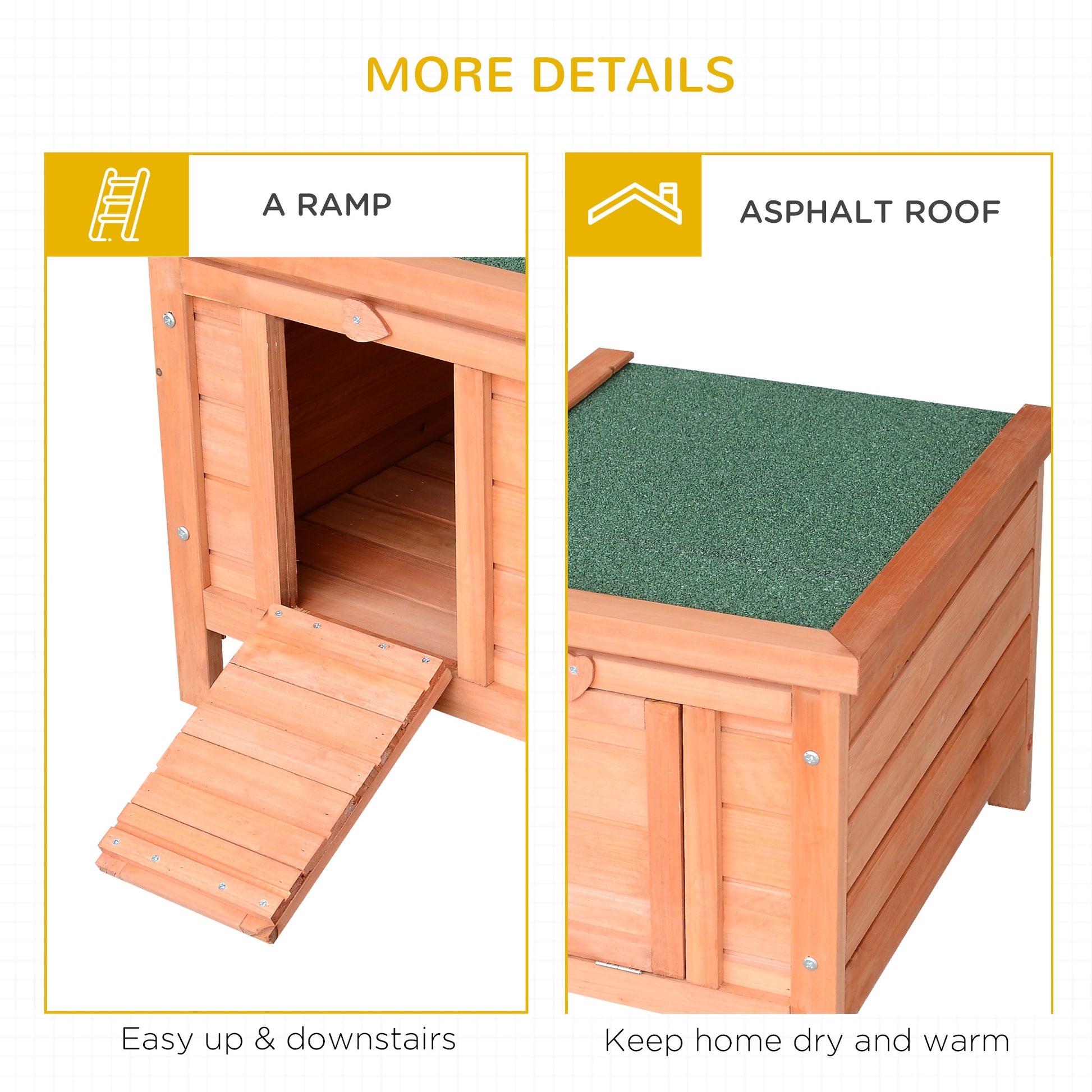 Wooden chicken coop with a sloped ramp for easy access