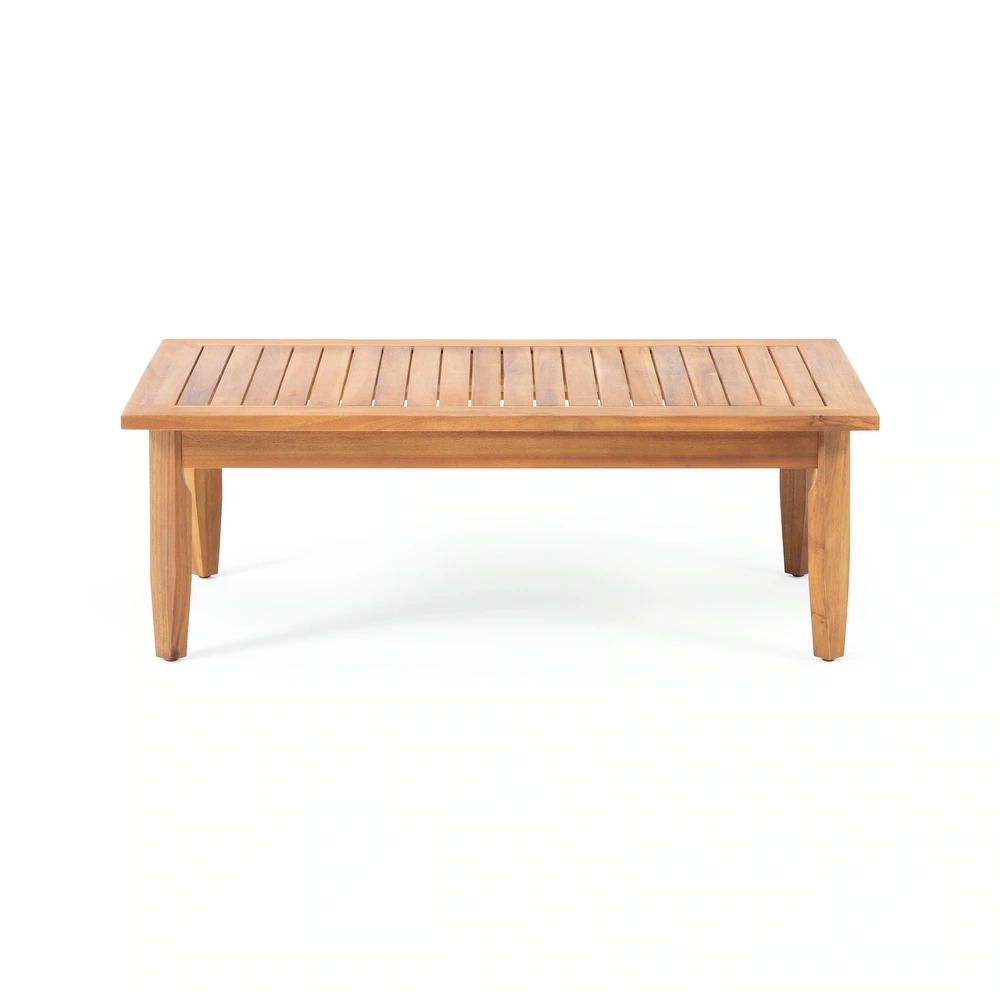 Wooden slat top coffee table with tapered legs in natural finish