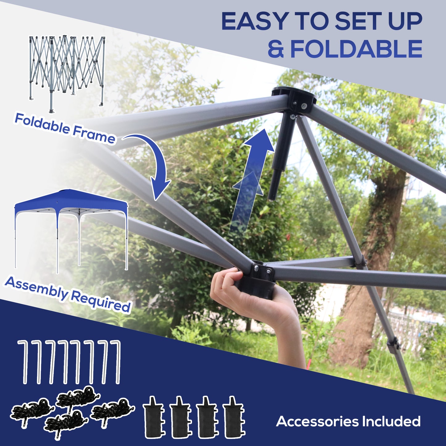 Foldable canopy frame gray metal construction easy to set up for outdoor events