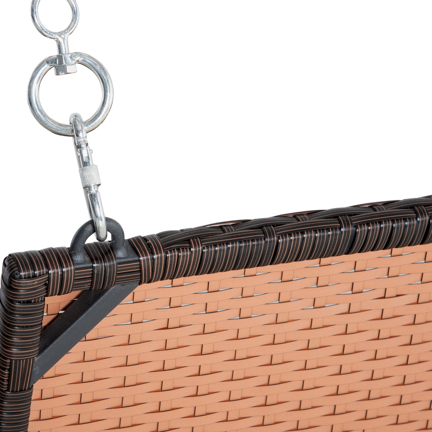 Wicker outdoor swing cushion with metal hanging hardware