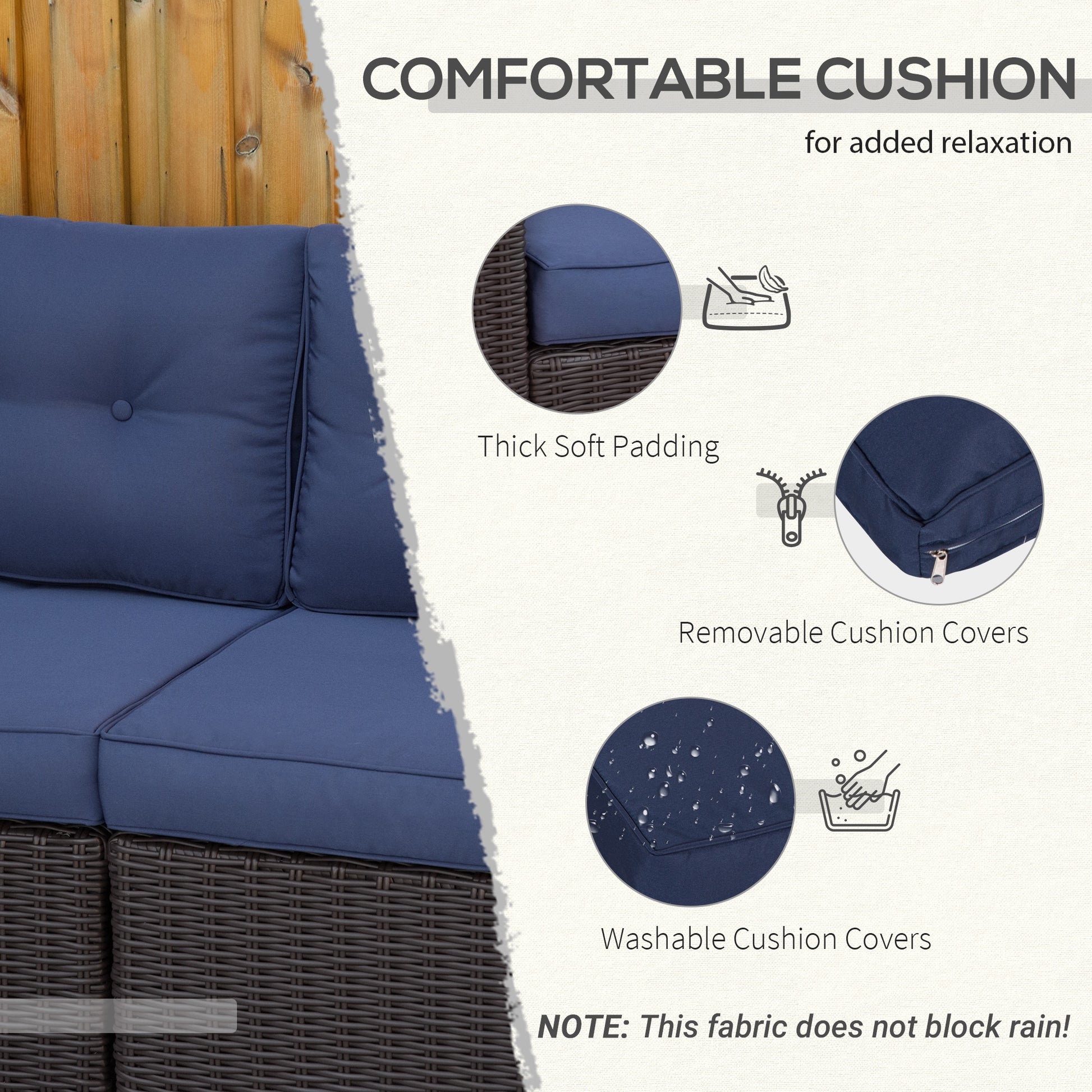 Navy outdoor furniture cushions with thick soft padding for comfort