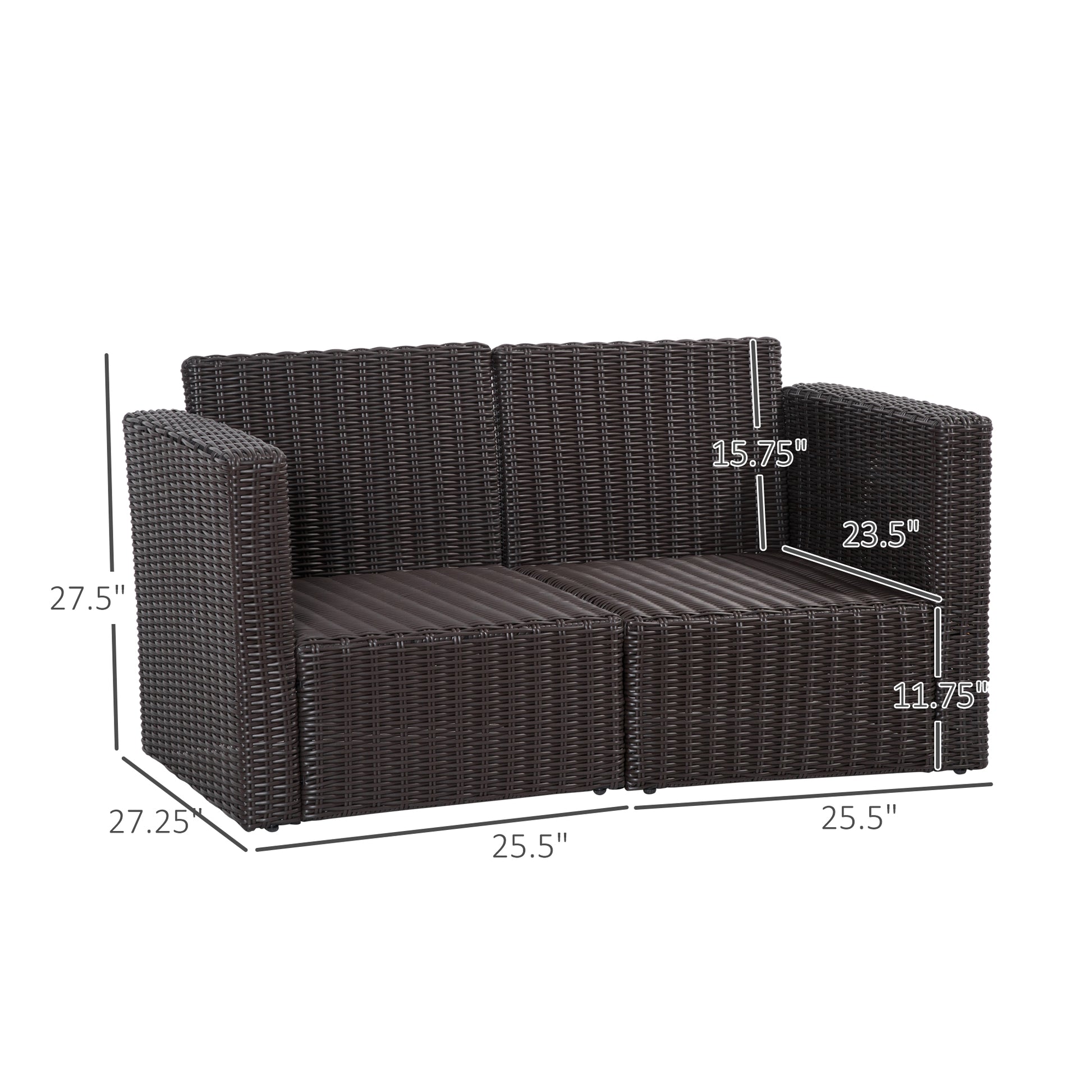 Dark brown wicker loveseat with outdoor furniture dimensions