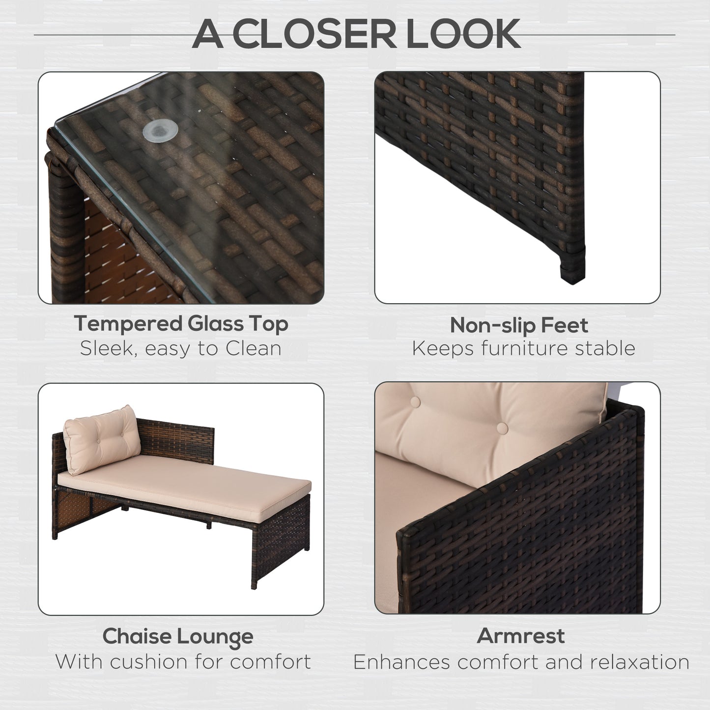 Brown wicker coffee table with a sleek tempered glass top for easy cleaning