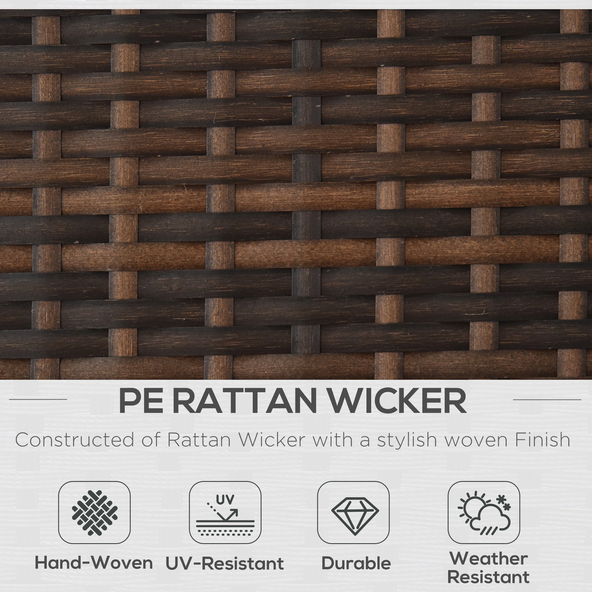Closeup of a dark brown PE rattan wicker with a woven texture