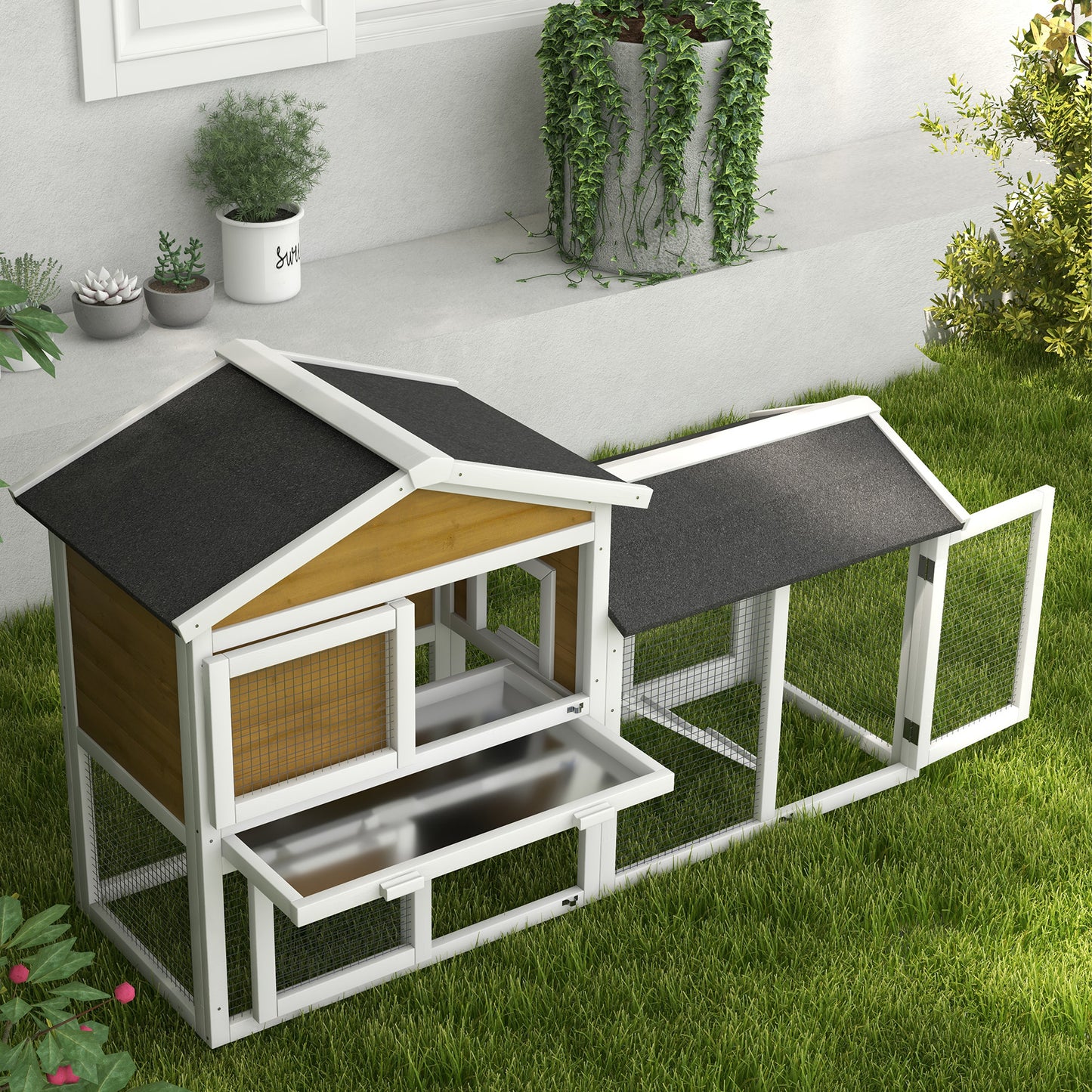 Spacious wooden chicken coop with openair run perfect for backyard poultry