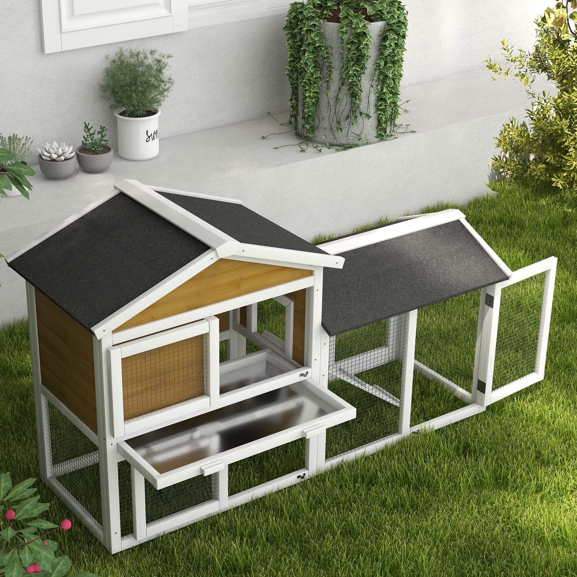 Spacious wooden chicken coop with openair run perfect for backyard poultry
