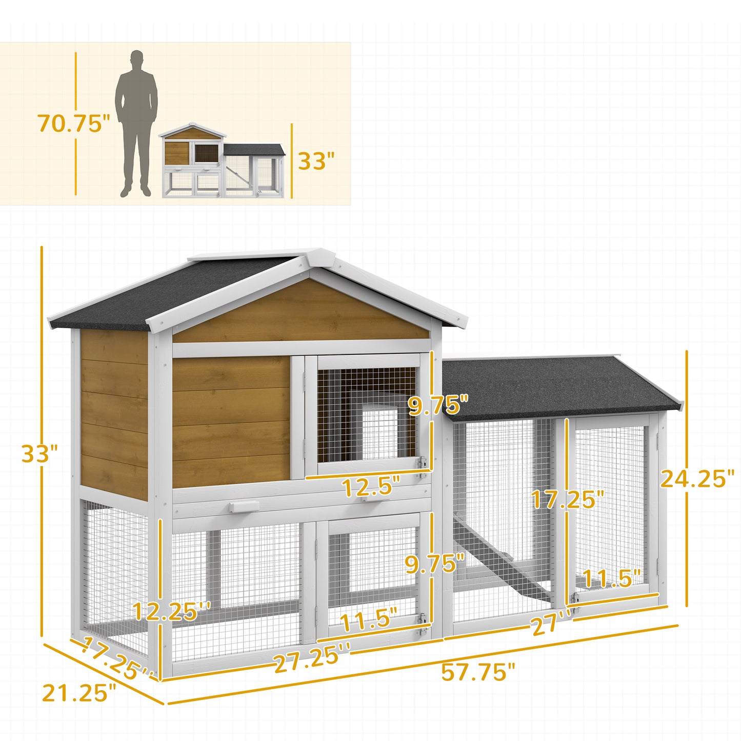 Twotier wooden rabbit hutch with integrated run and ramp  L