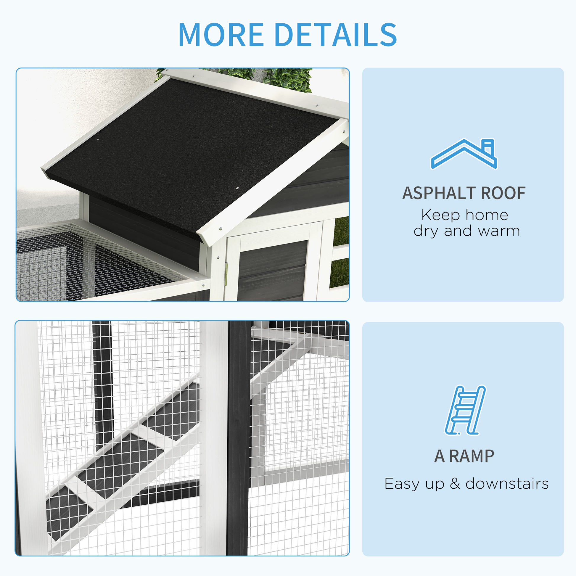Wooden pet house with a black asphalt roof providing shelter and warmth