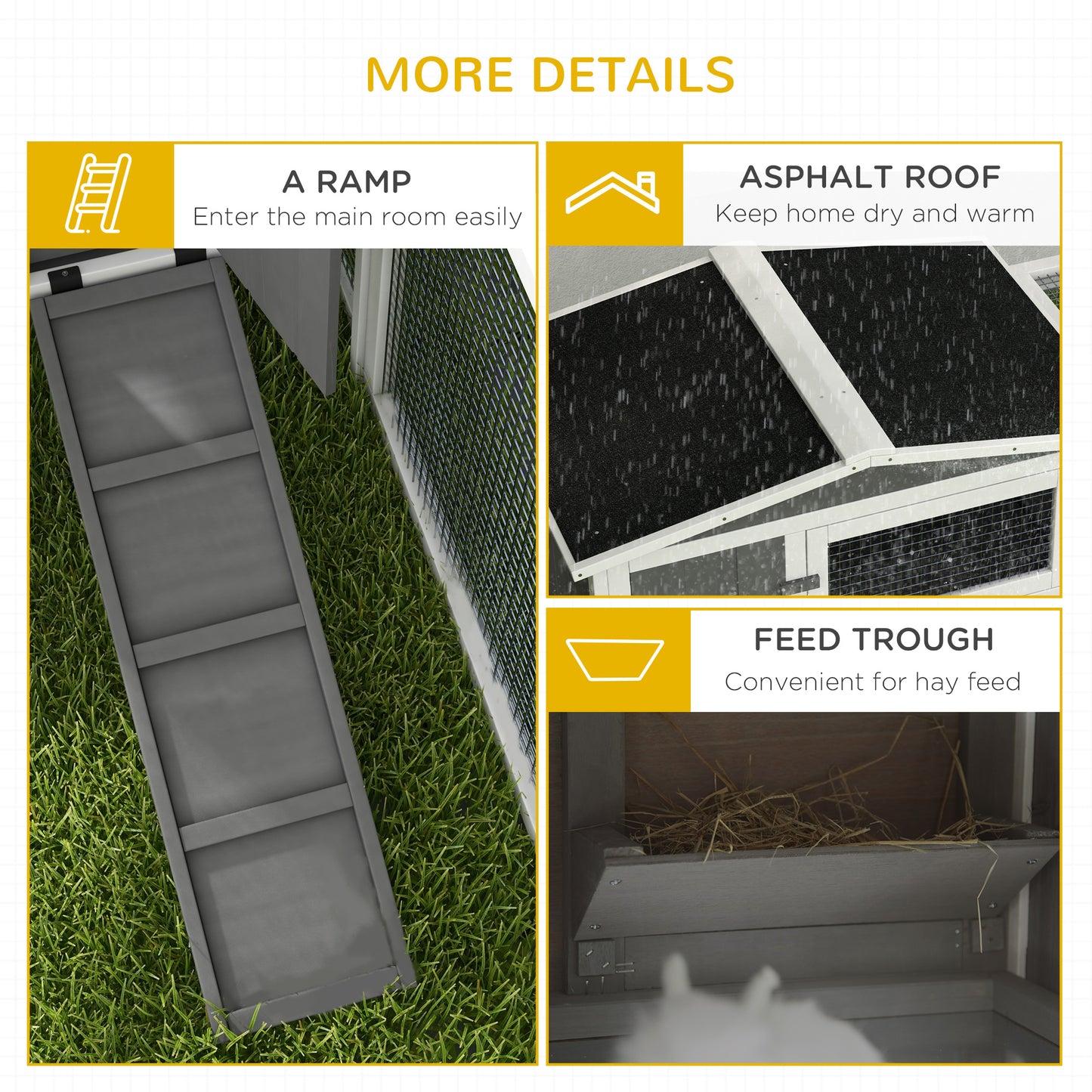 Gray wooden chicken coop ramp with textured surface for easy access