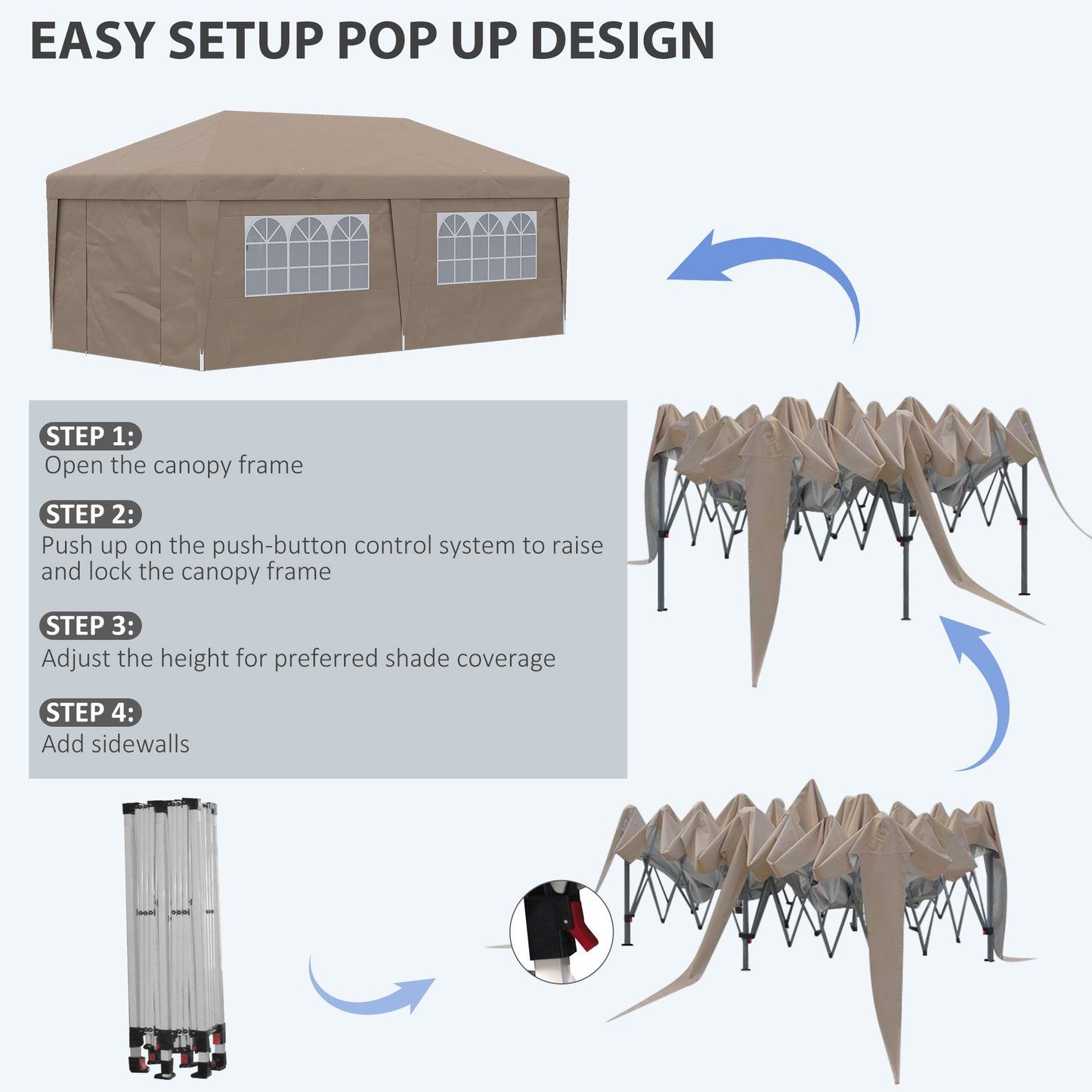 Tan pop up canopy with arched windows easy setup design for outdoor events