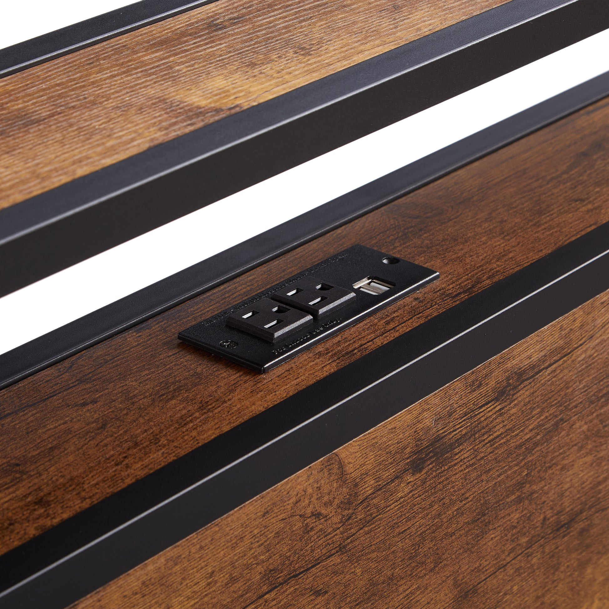 Wood grain end table with builtin USB and AC power outlets
