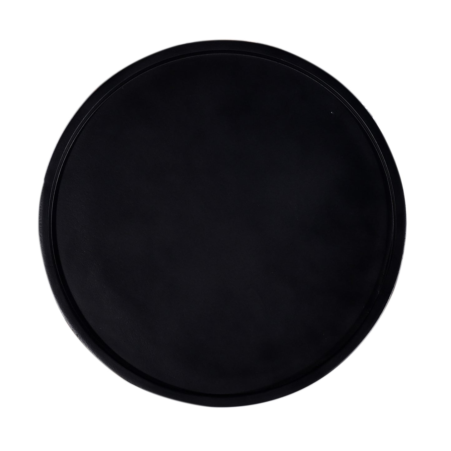 Black round serving tray with textured rim