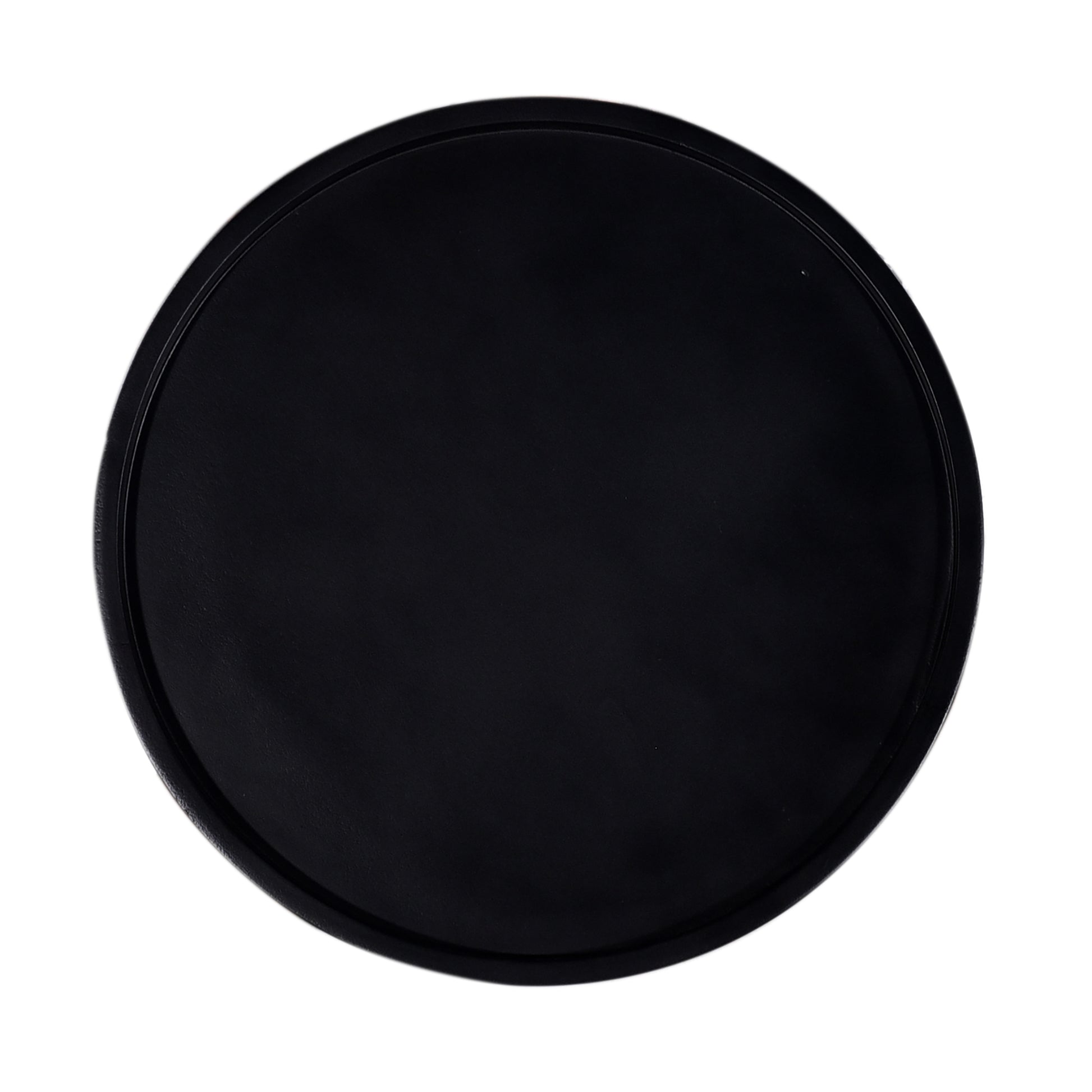 Black round serving tray with textured rim