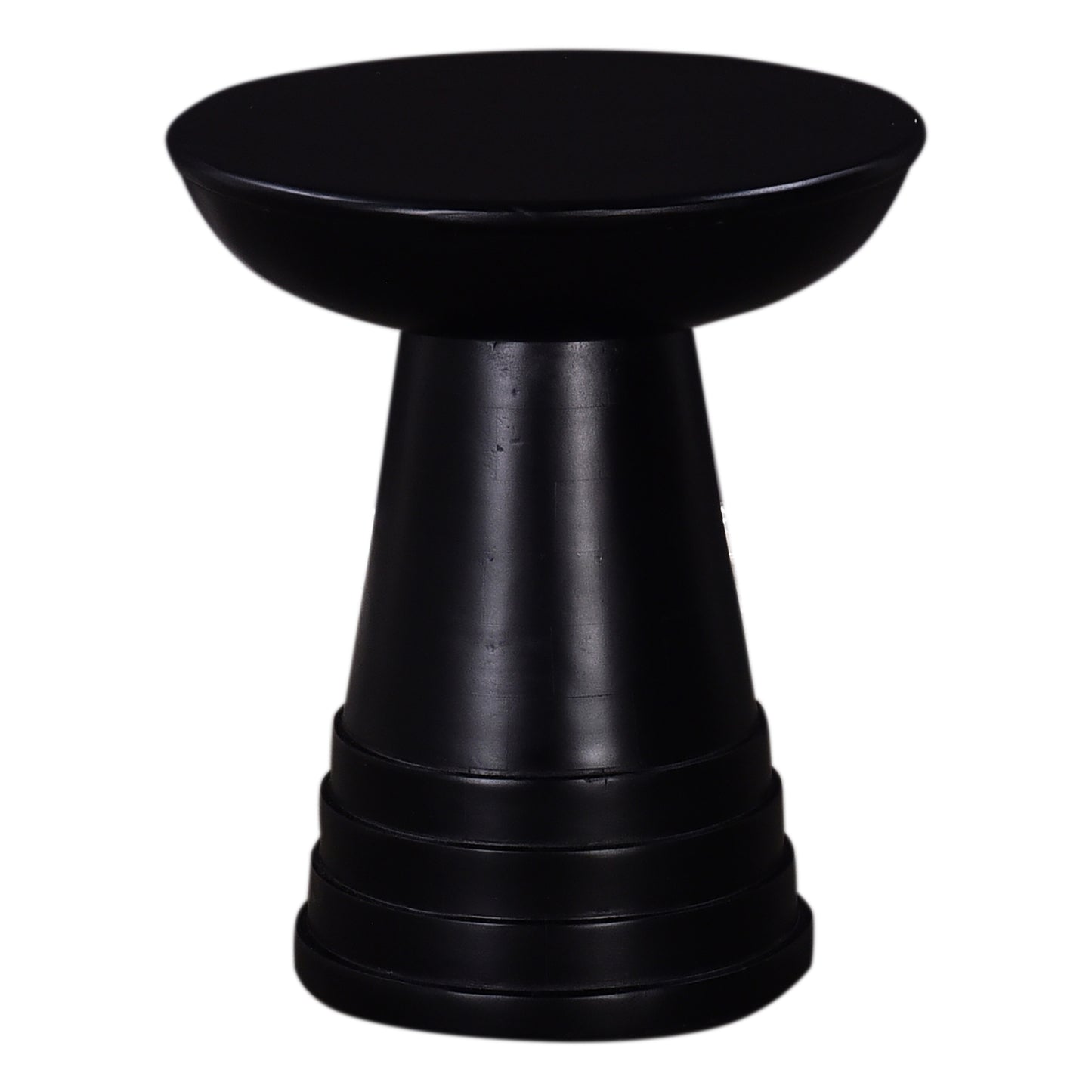 Black wooden accent stool with tiered base and round top