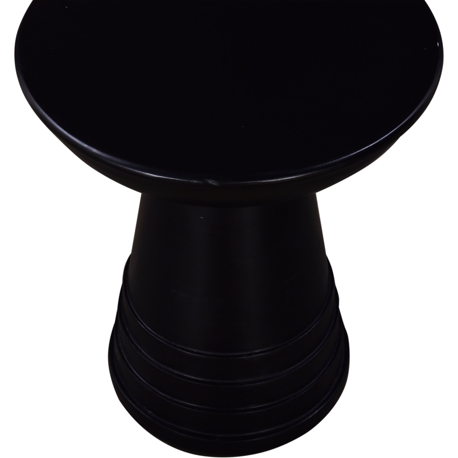 Black modern ceramic stool with a sleek rounded top and a ribbed cylindrical base