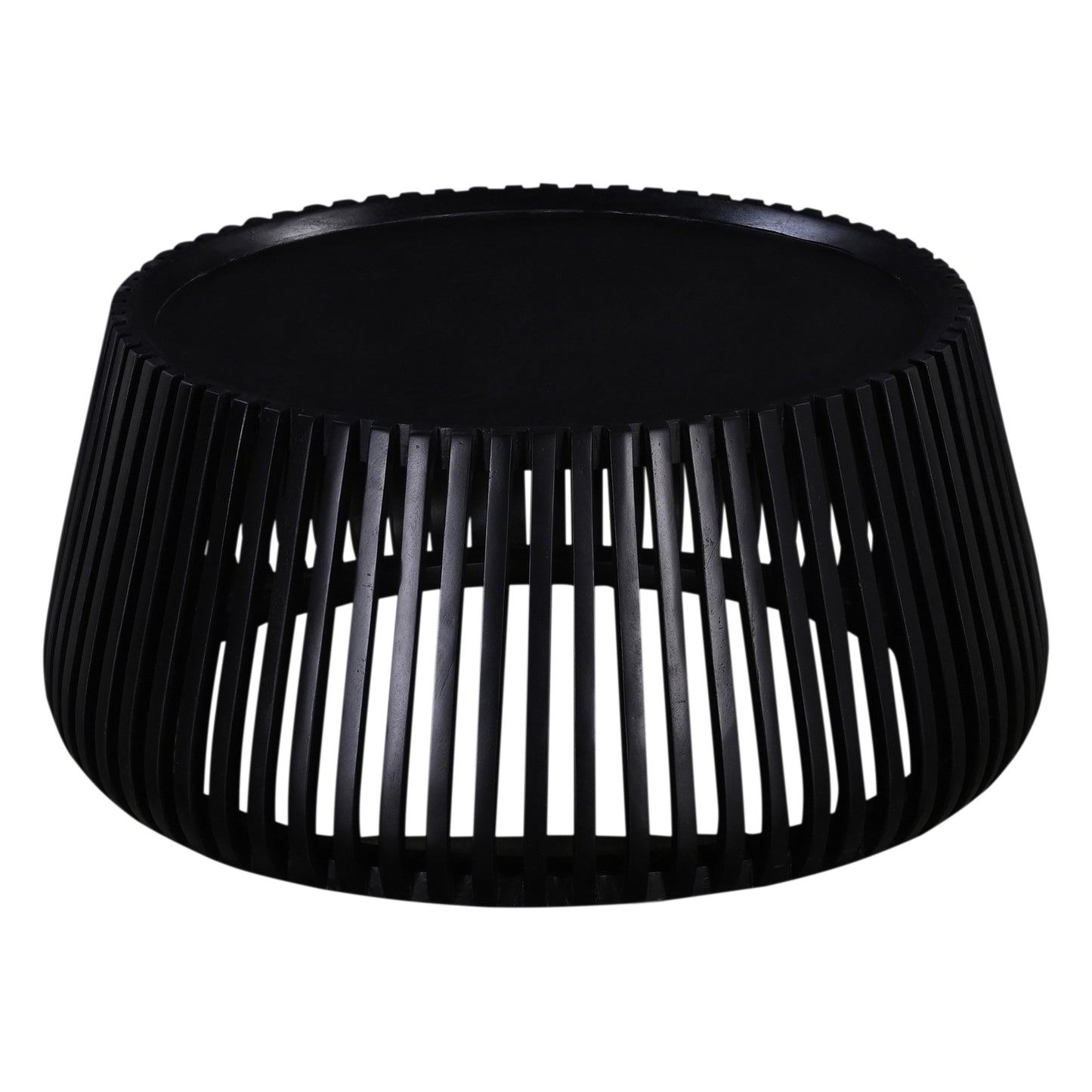 Black contemporary coffee table with slatted base detail