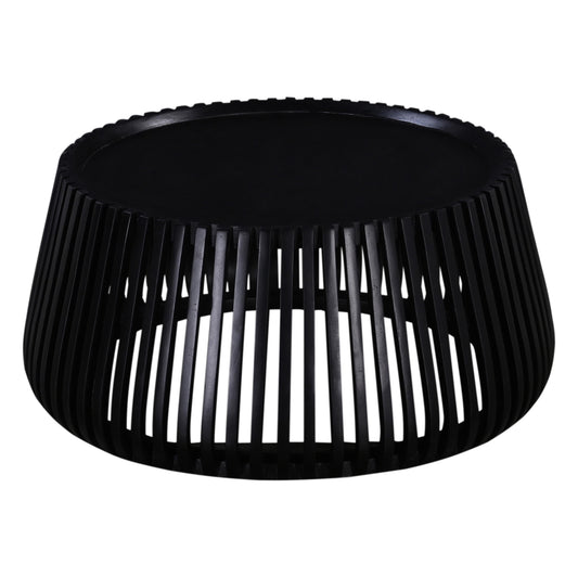 Black contemporary coffee table with slatted base detail
