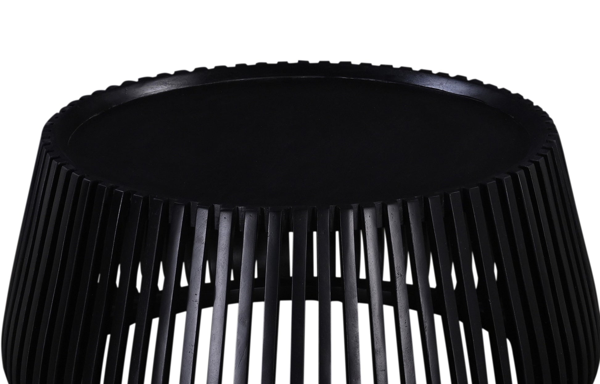 Modern black side table with vertical slatted design perfect for living rooms