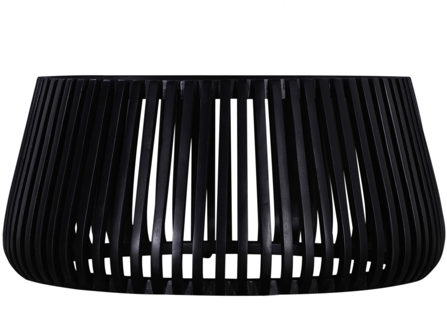 Black wooden barrelshaped planter with vertical slats modern design