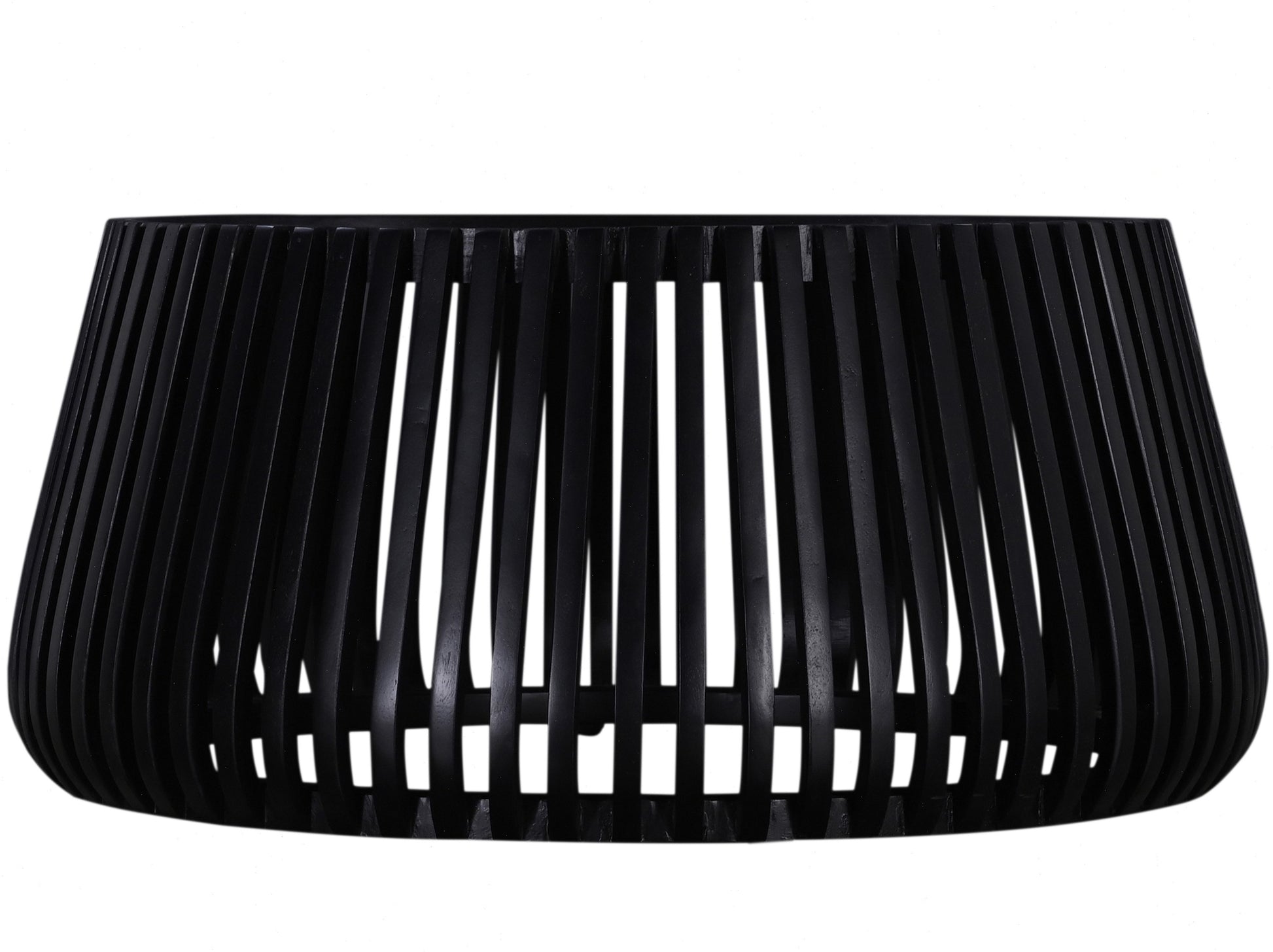 Black wooden barrelshaped planter with vertical slats modern design