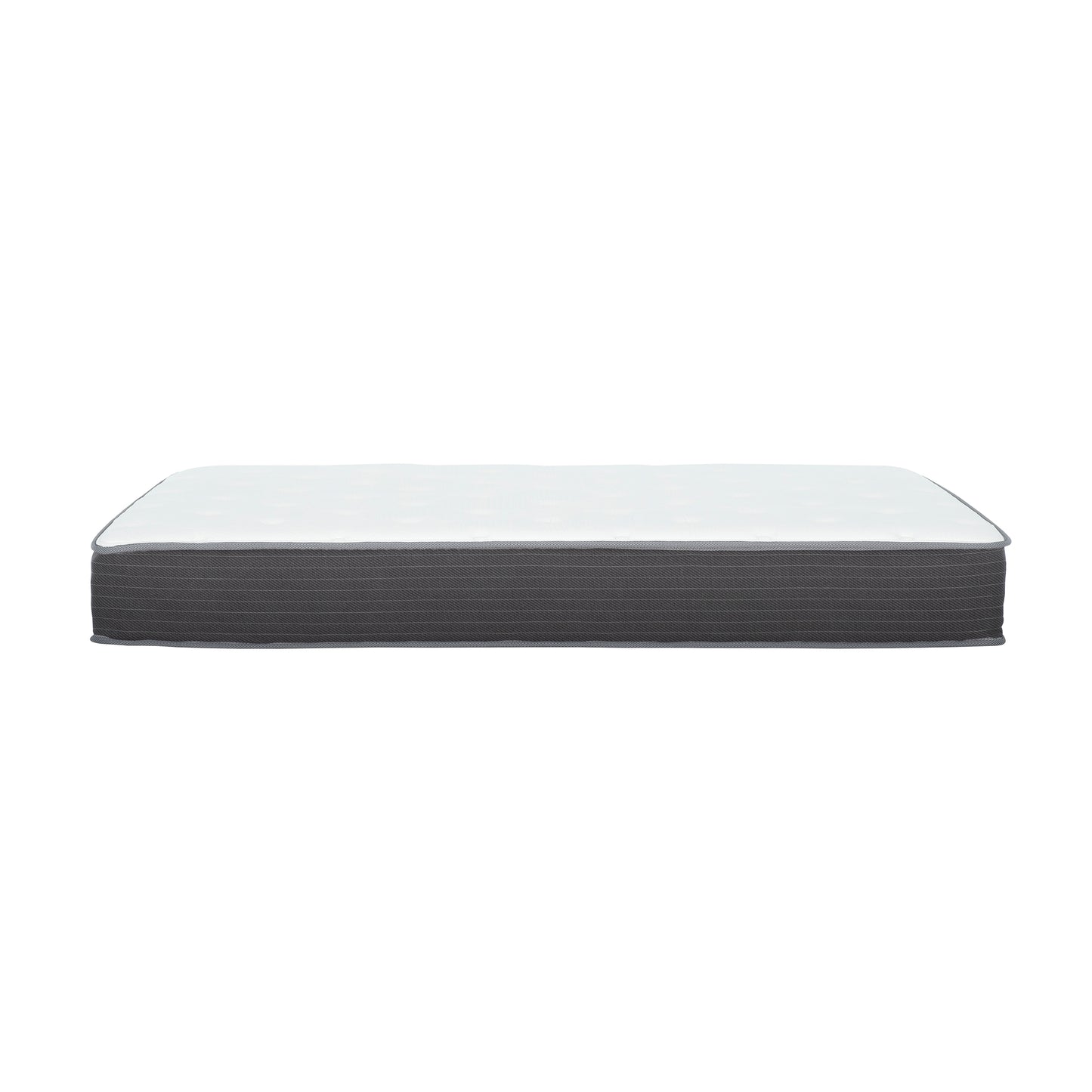 White and gray queen size mattress with quilted top for comfortable sleep
