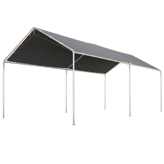 Dark grey canopy tent with silver metal frame for outdoor event protection
