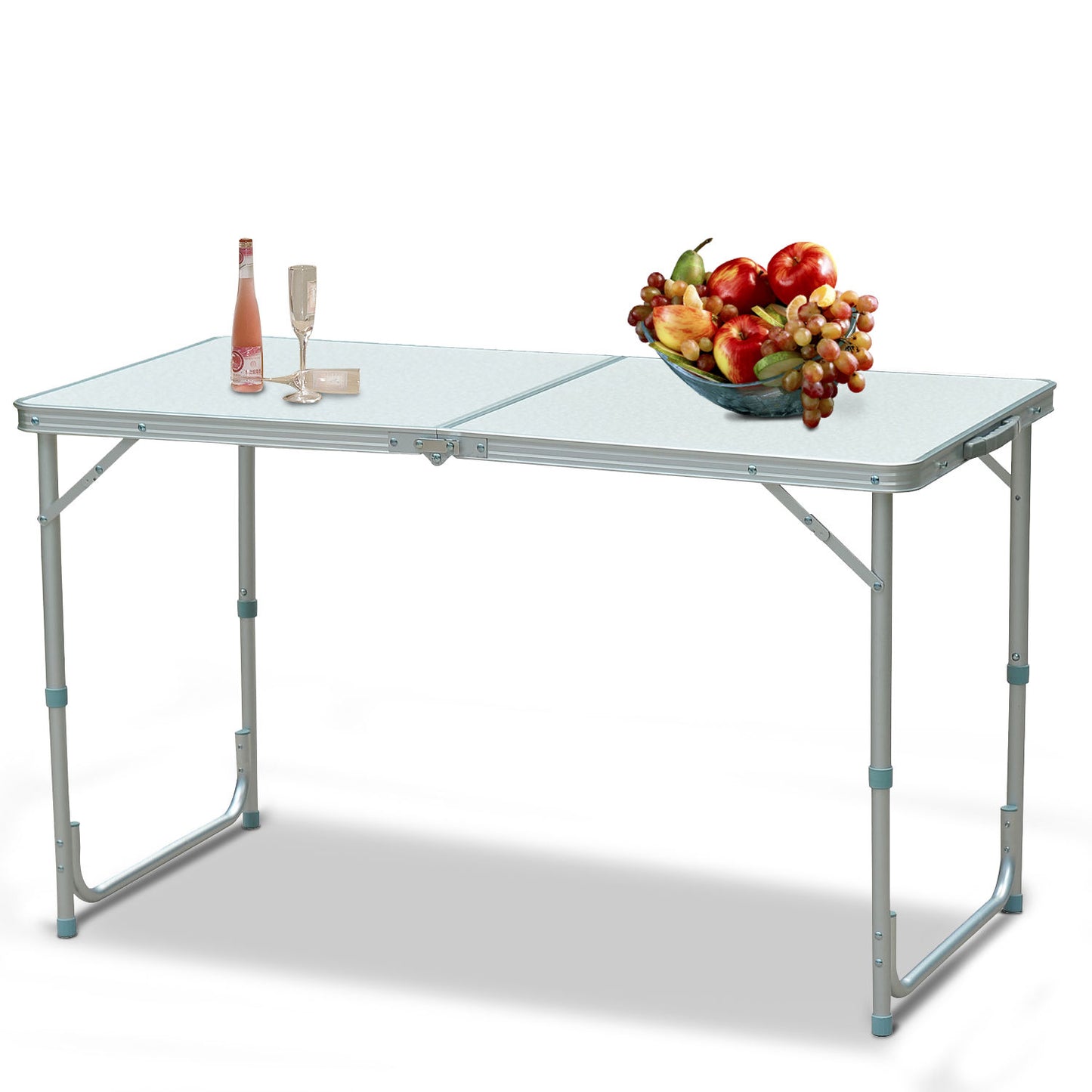 Lightweight aluminum folding table with adjustable legs for outdoor events