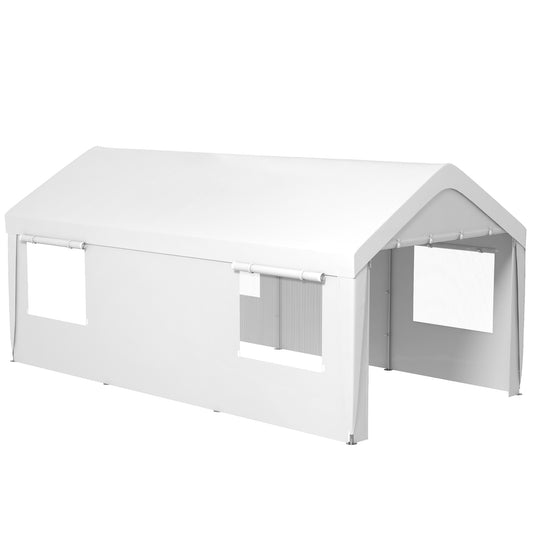 White heavyduty canopy tent with mesh window panels and a peaked roof ideal for outdoor events