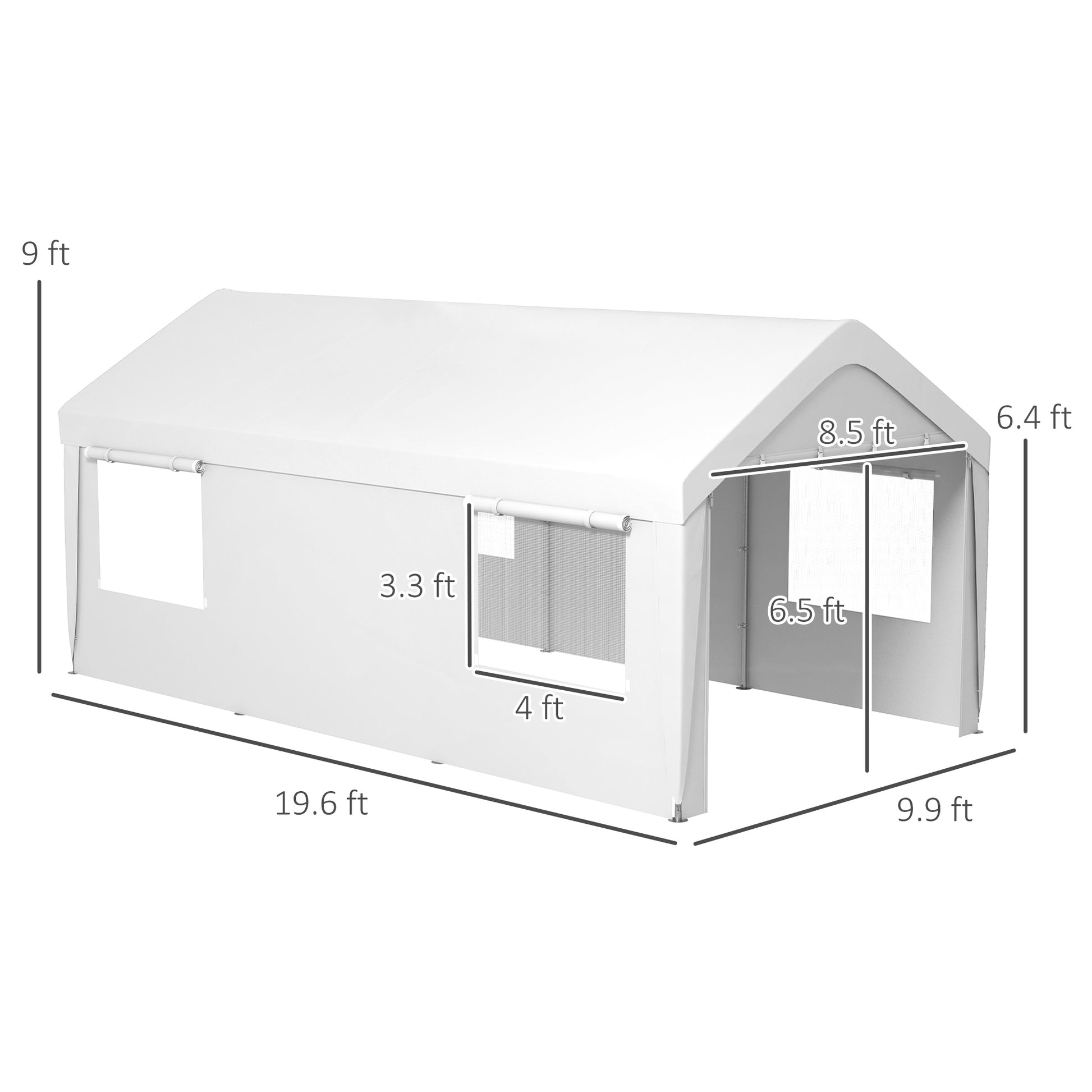 White heavyduty outdoor storage carport  ft L x  ft W x  ft H