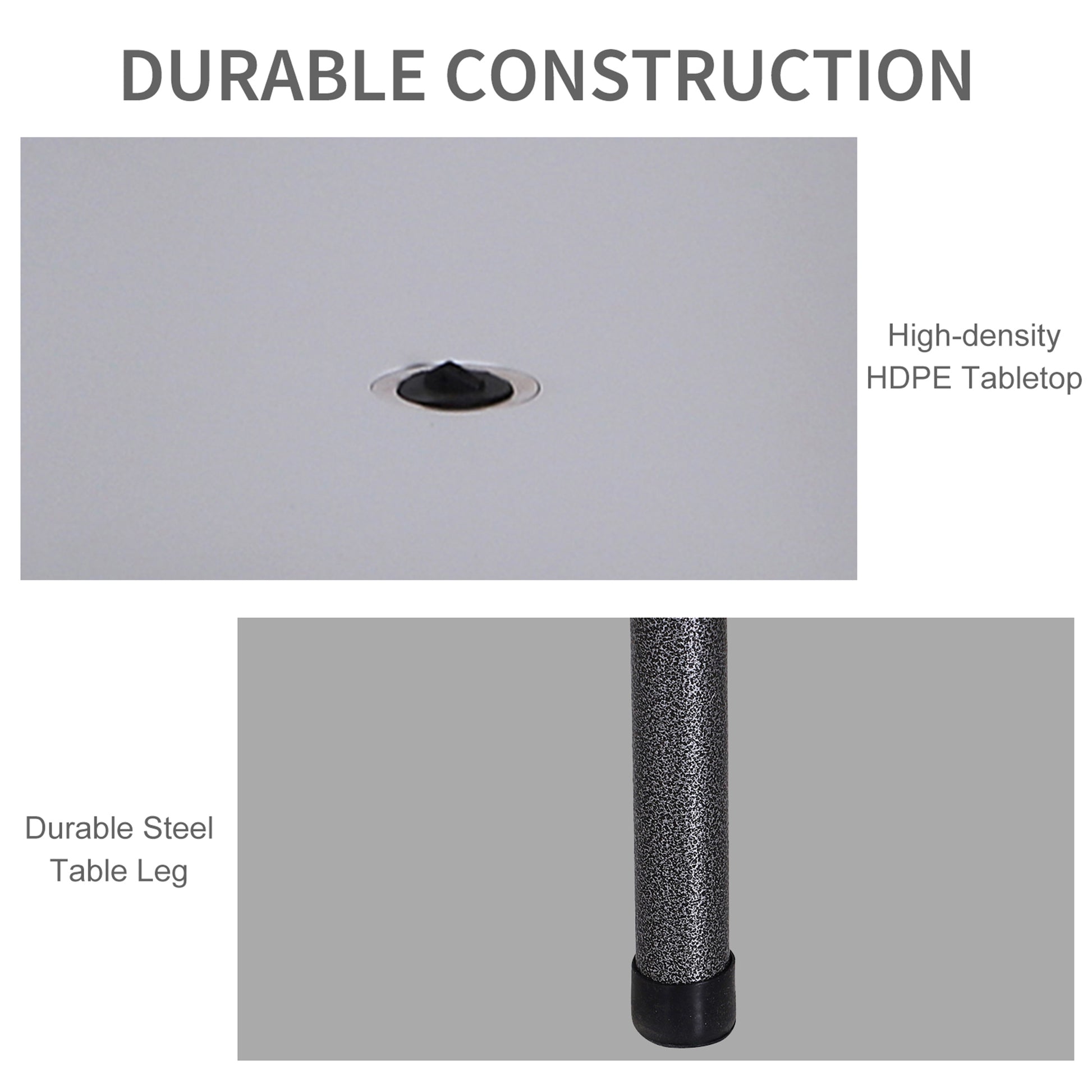 Closeup of white HDPE tabletop with inset detail highlighting durable construction