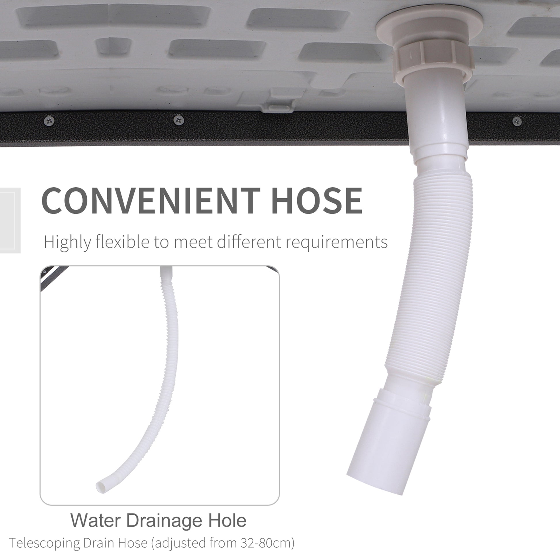 White corrugated flexible drain hose with connector for appliances