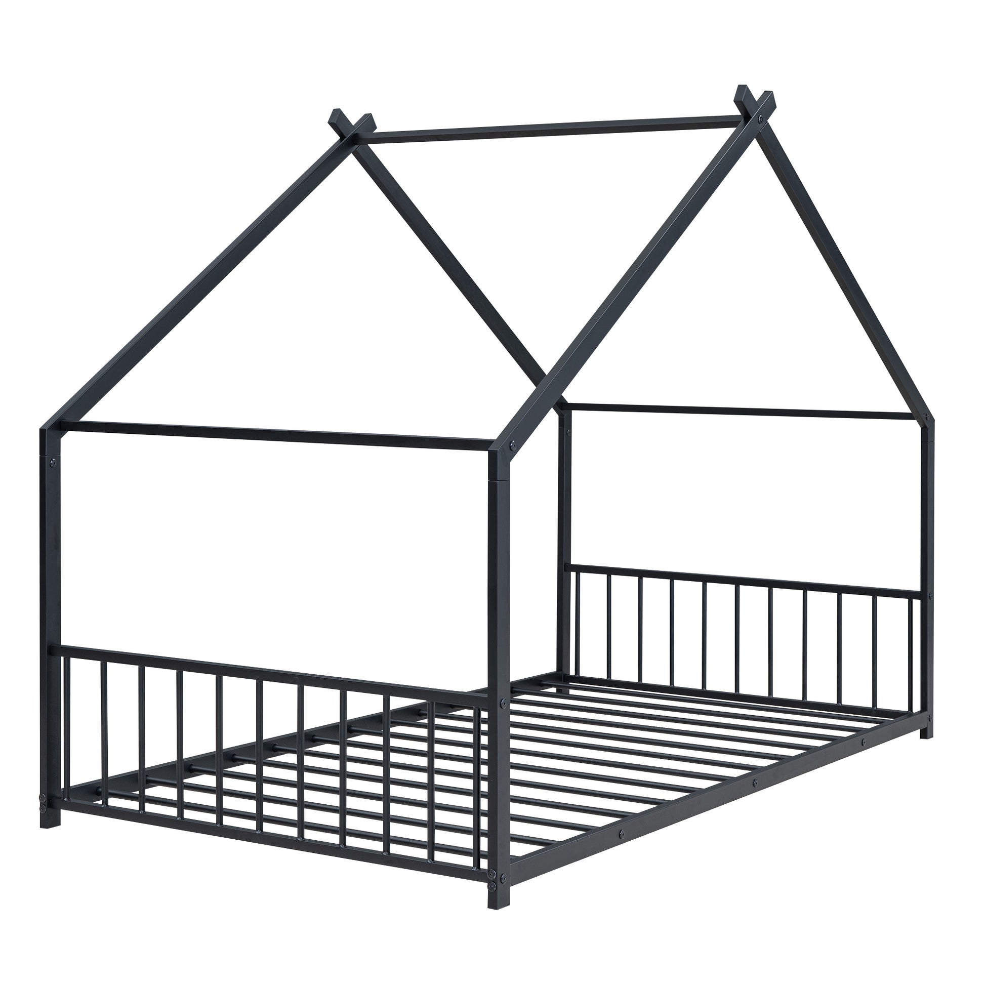 Black metal house bed frame with modern minimalist design