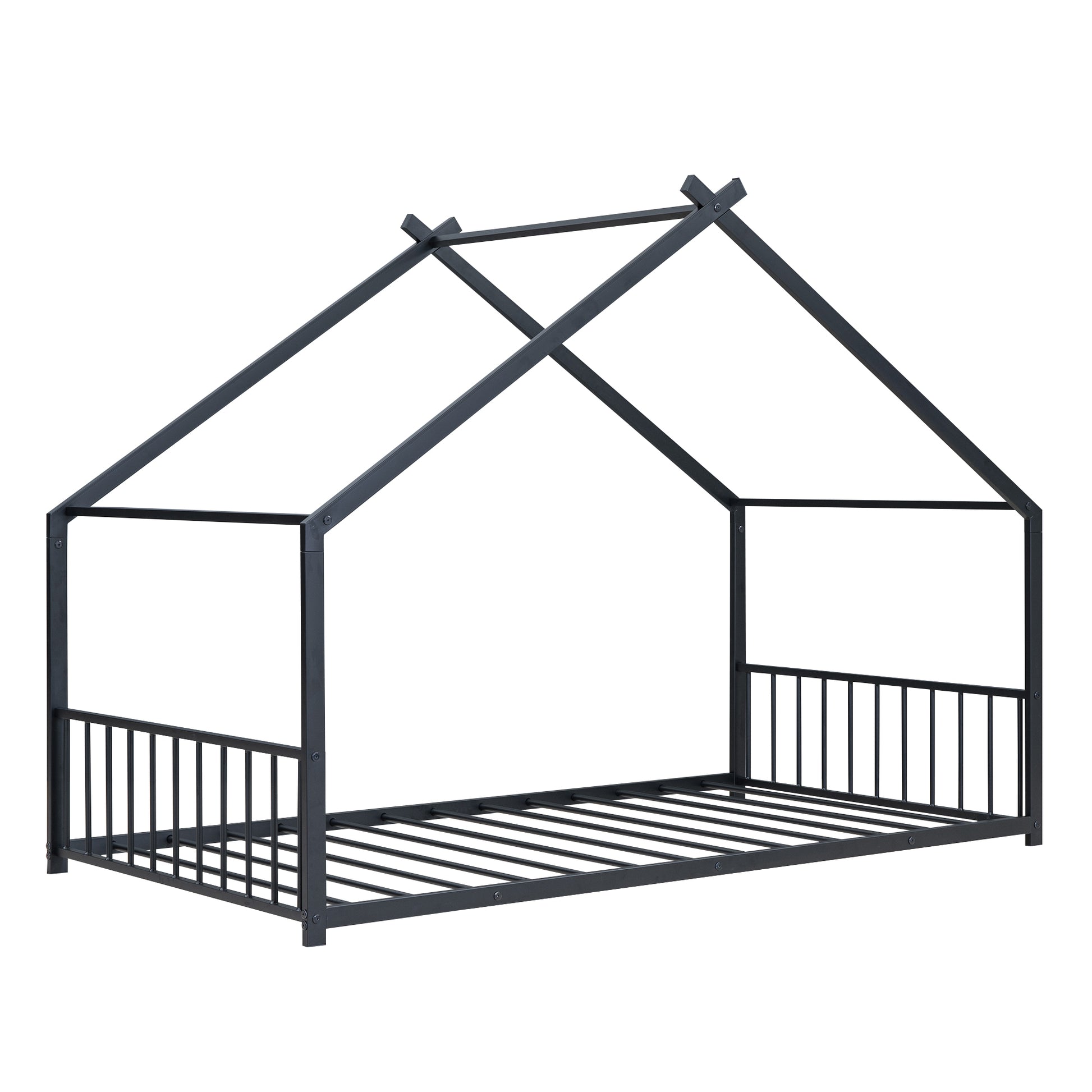 Dark grey metal house bed frame