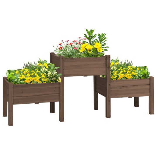 Elevated wooden planter with yellow and red flowers perfect for small gardens