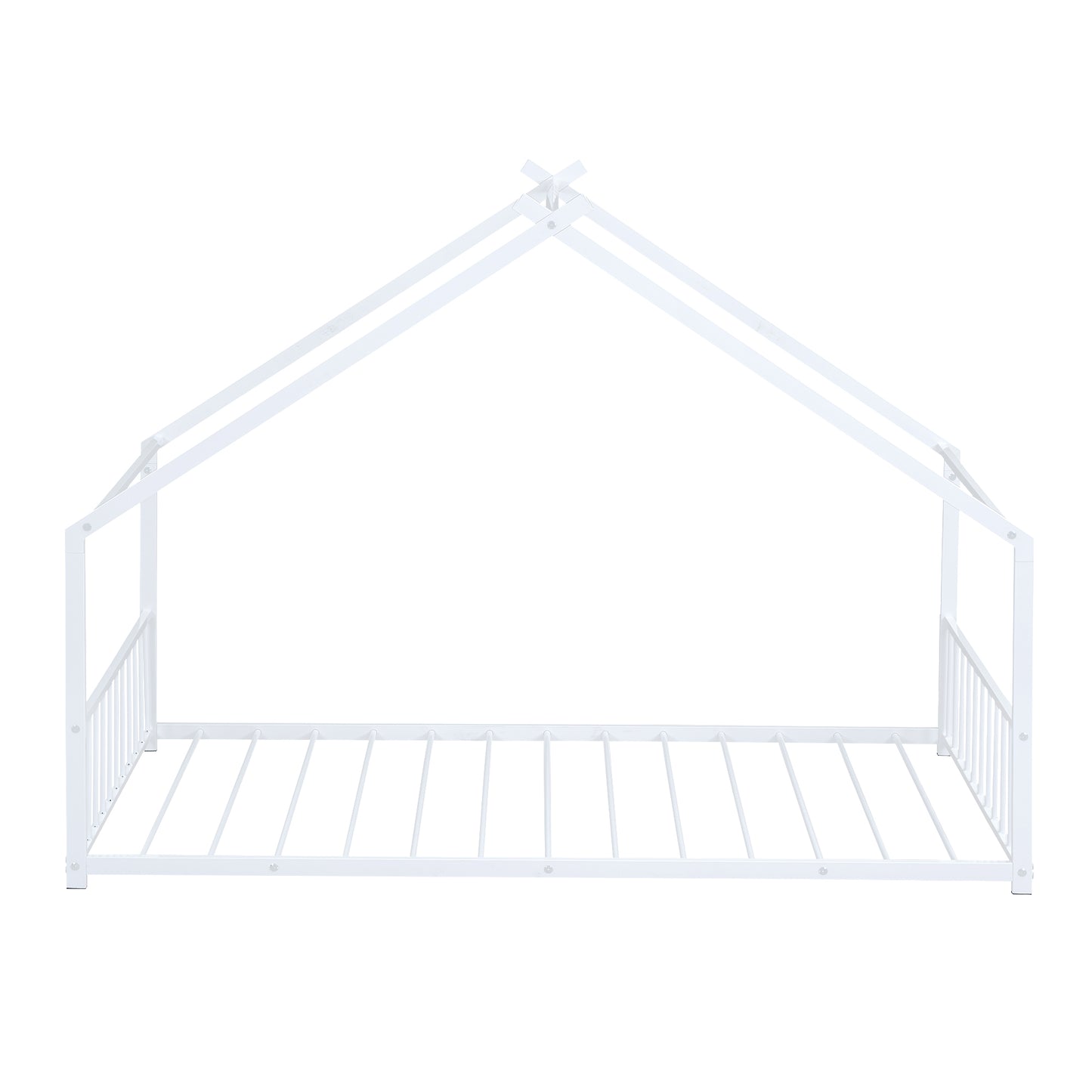 White metal house bed frame with teepeestyle roof structure for kids