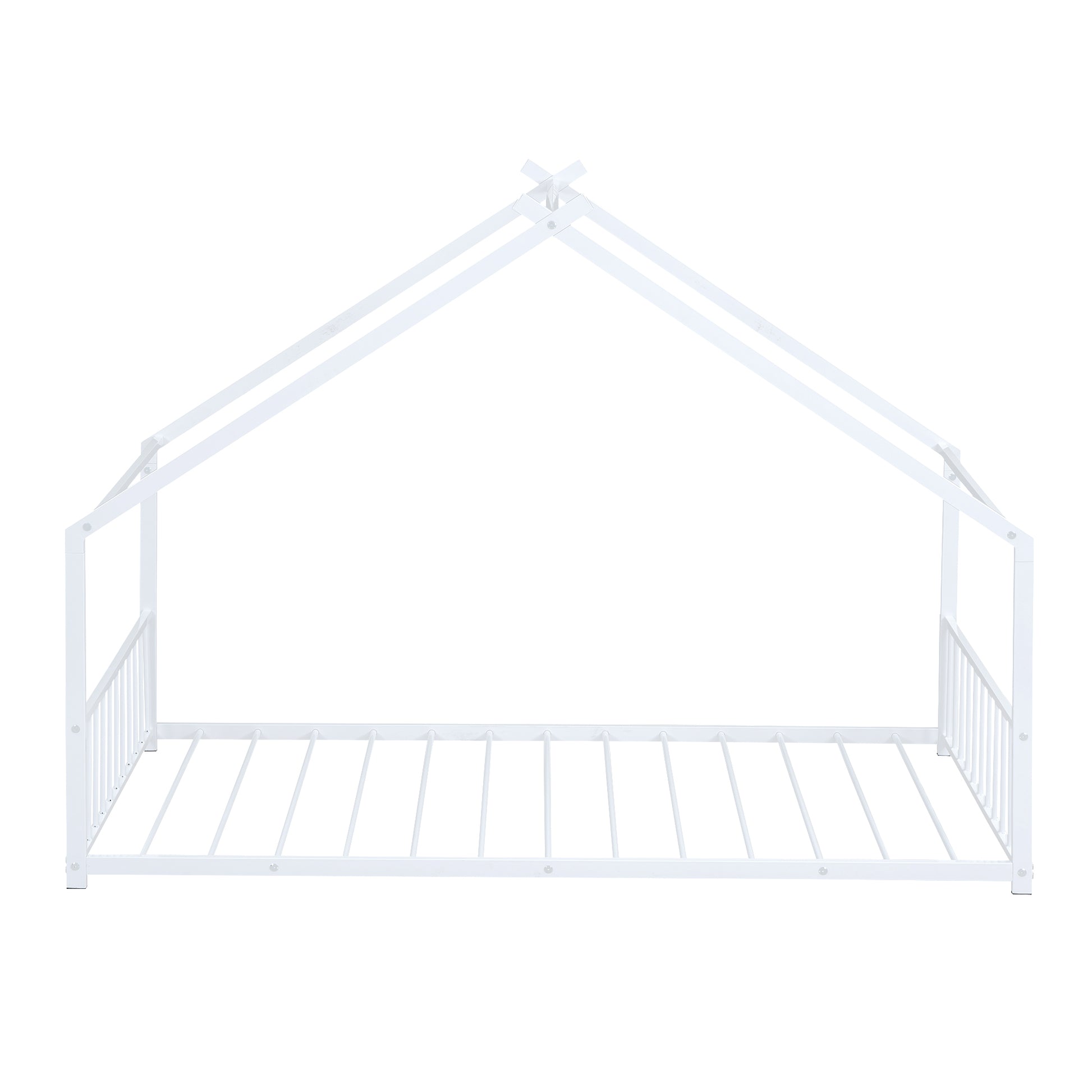 White metal house bed frame with teepeestyle roof structure for kids