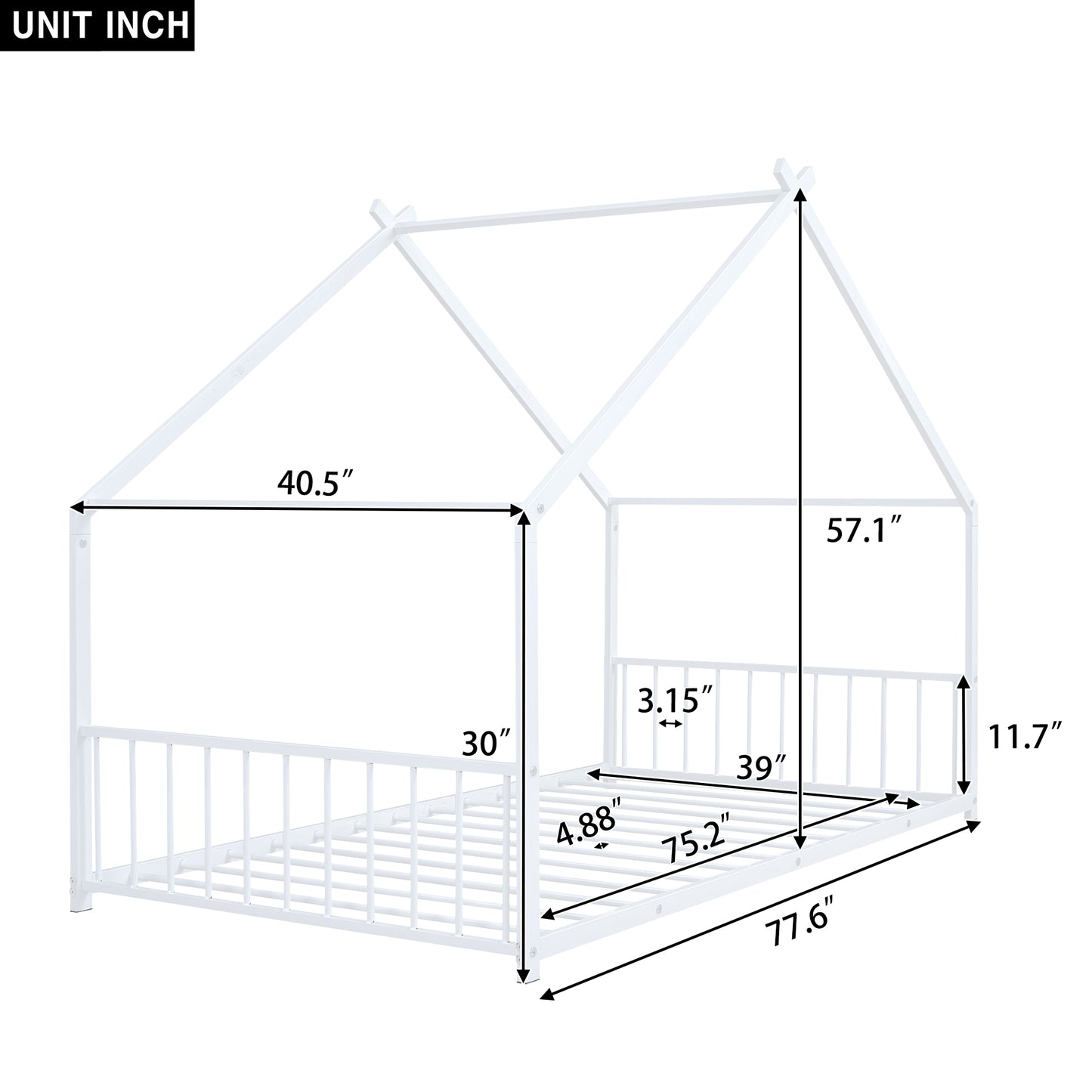 White metal twin house bed frame with dimensions