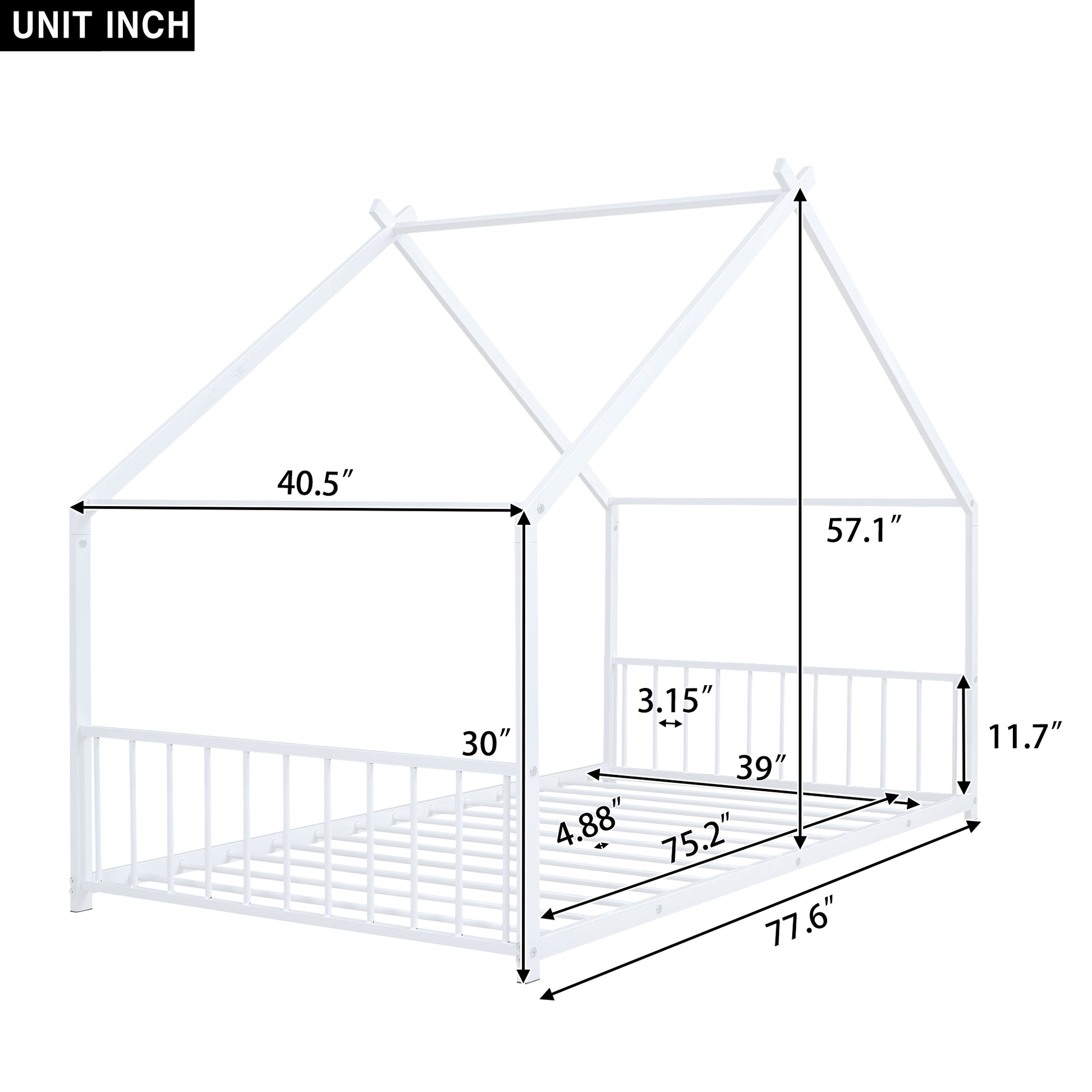 White metal twin house bed frame with dimensions