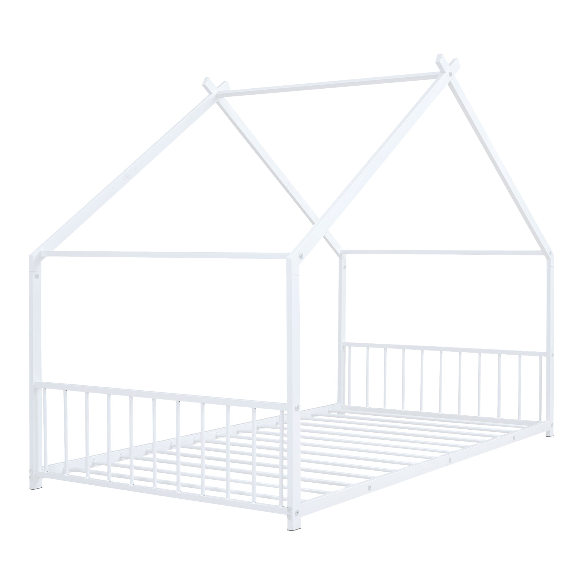 White metal twin house bed frame with a modern minimalist design