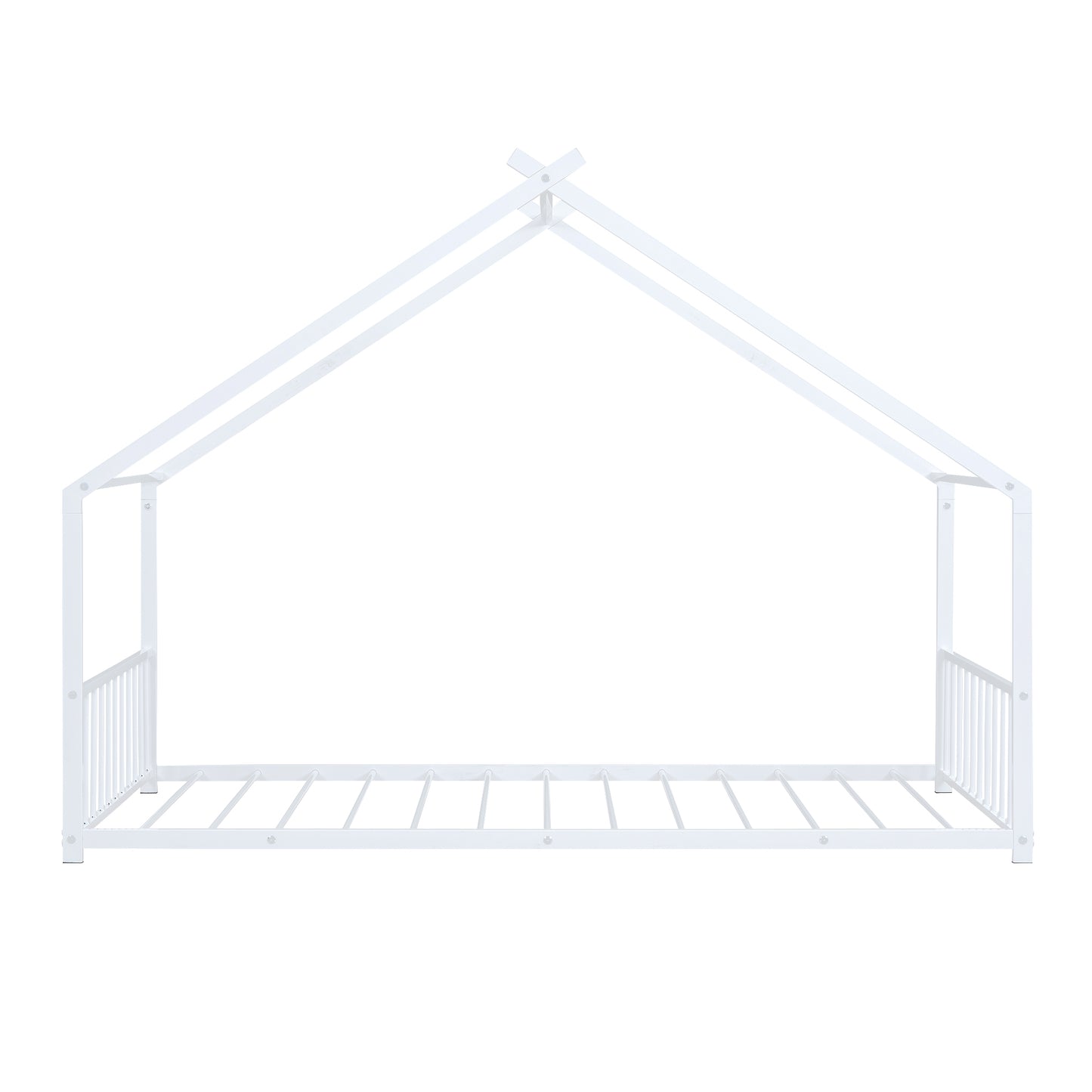 White metal twin house bed frame with slatted base for toddlers