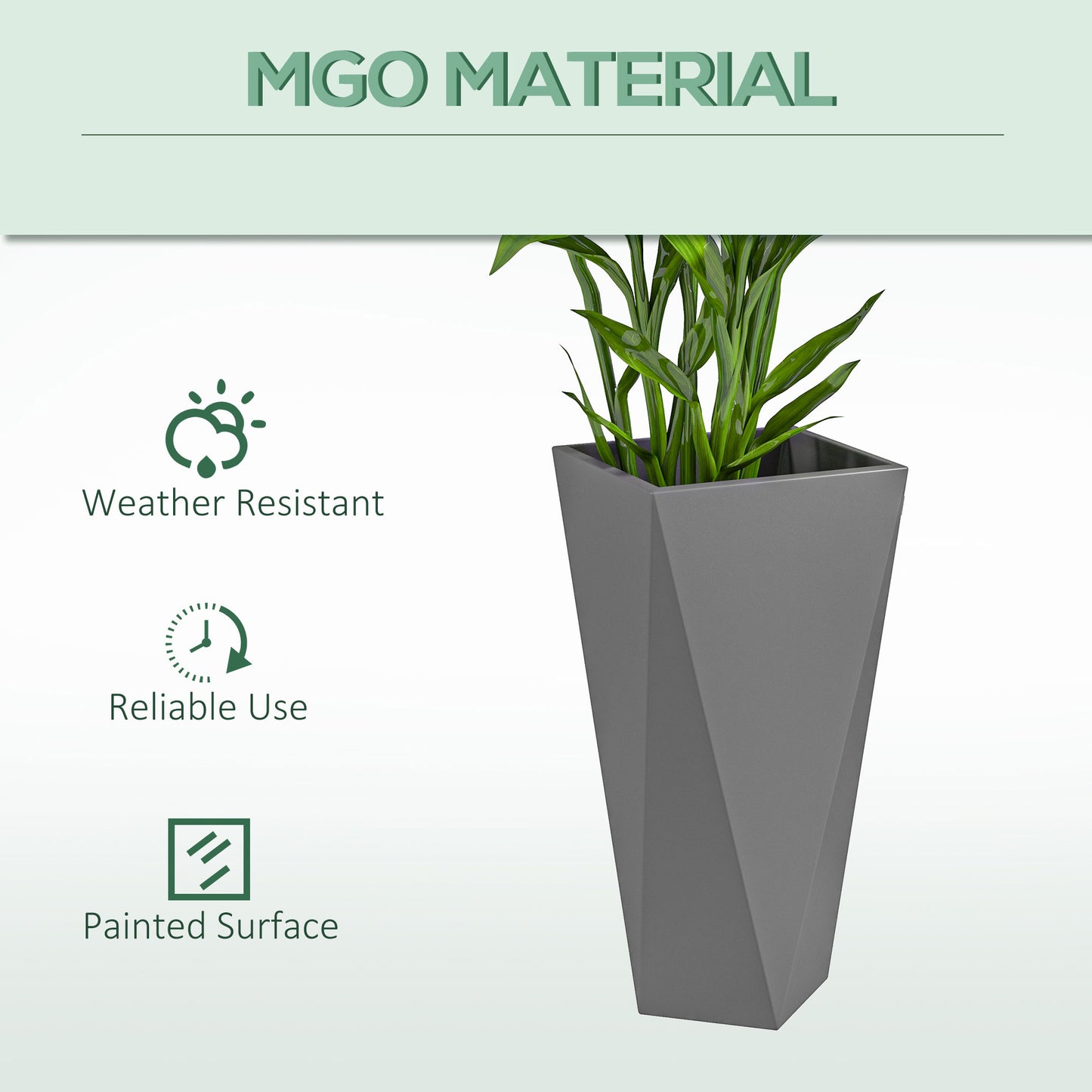 Tall geometric grey planter made from MGO material perfect for outdoor use