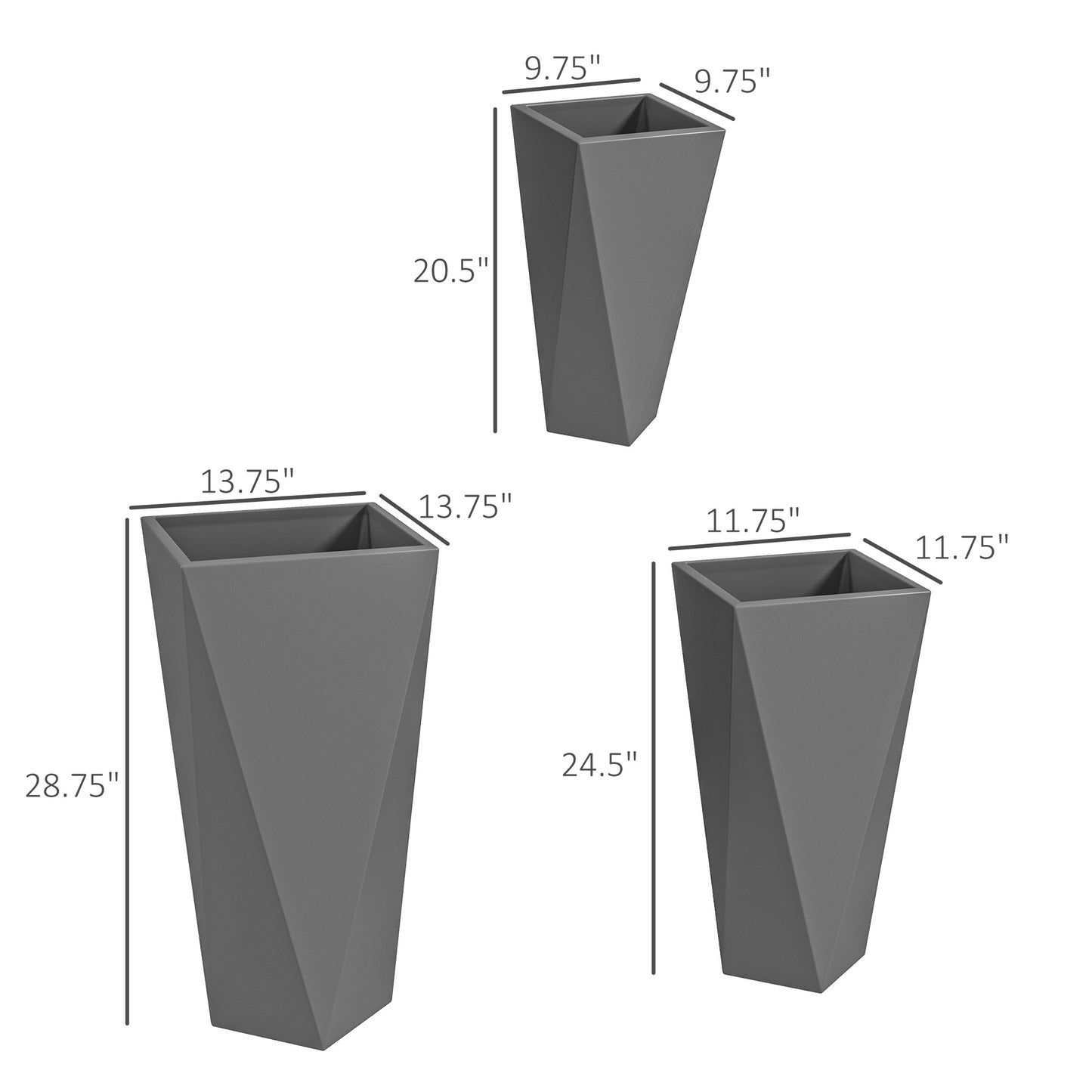Tall geometric grey planter  inch height for modern patios